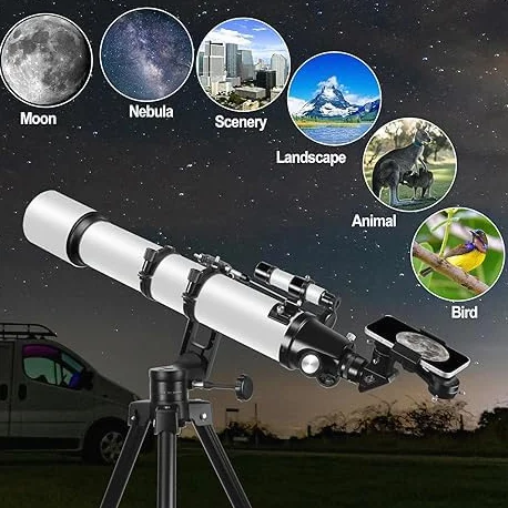 Teleskope für Erwachsene Astronomie, 90mm Öffnung 700mm Refraktor-Teleskope für Erwachsene Anfänger Kinder mit hoher Präzision Anpassung, Ultra-stabilen Vertisteel AZ Mount Base Stativ