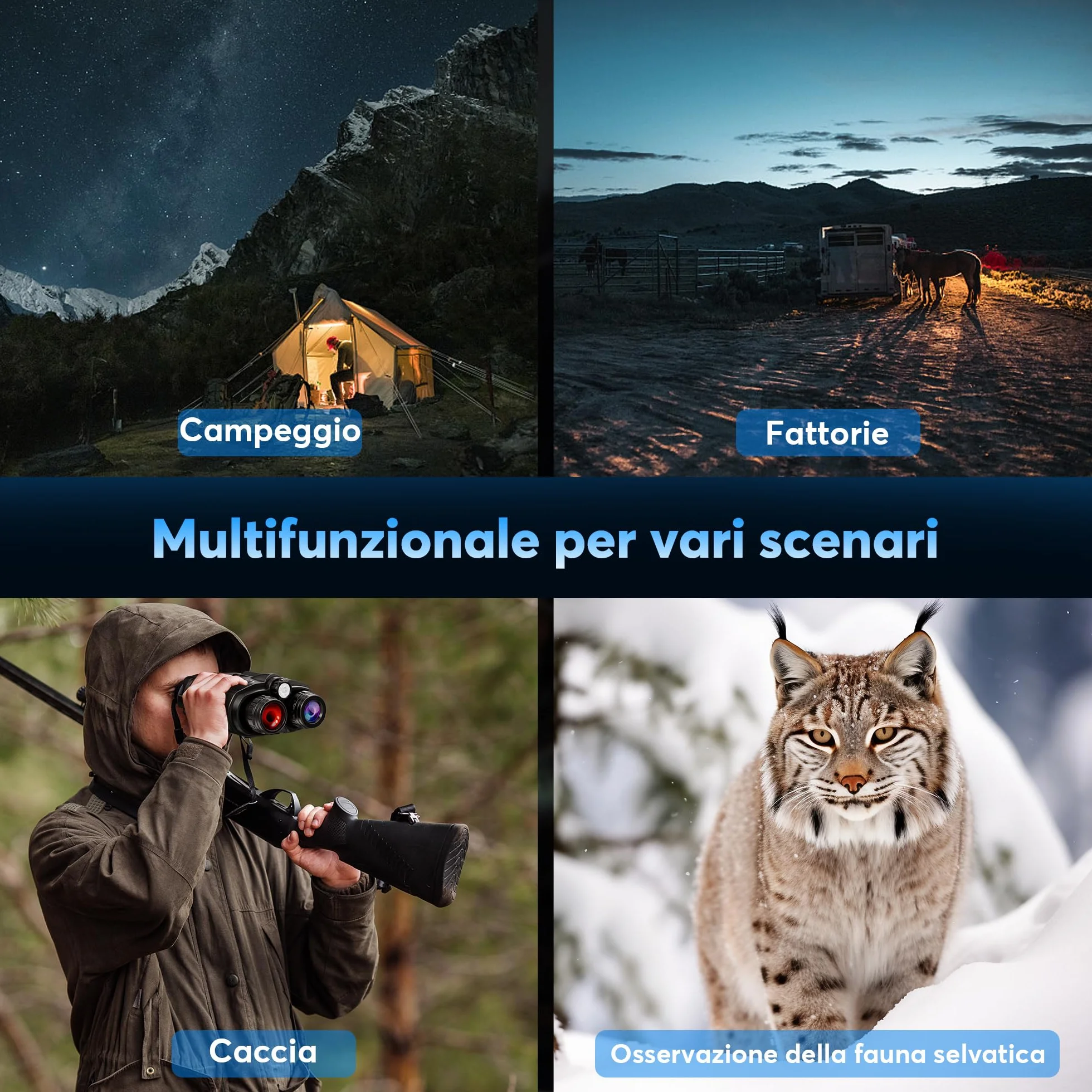 TKWSER Binocolo Visione Notturna - Infrarossi Visibili 600M nel 100% dell'Oscurità con Zoom Digitale 8X, Ricaricabili da 5000mAh, con Luce Tattica, per la Caccia, per Adulti