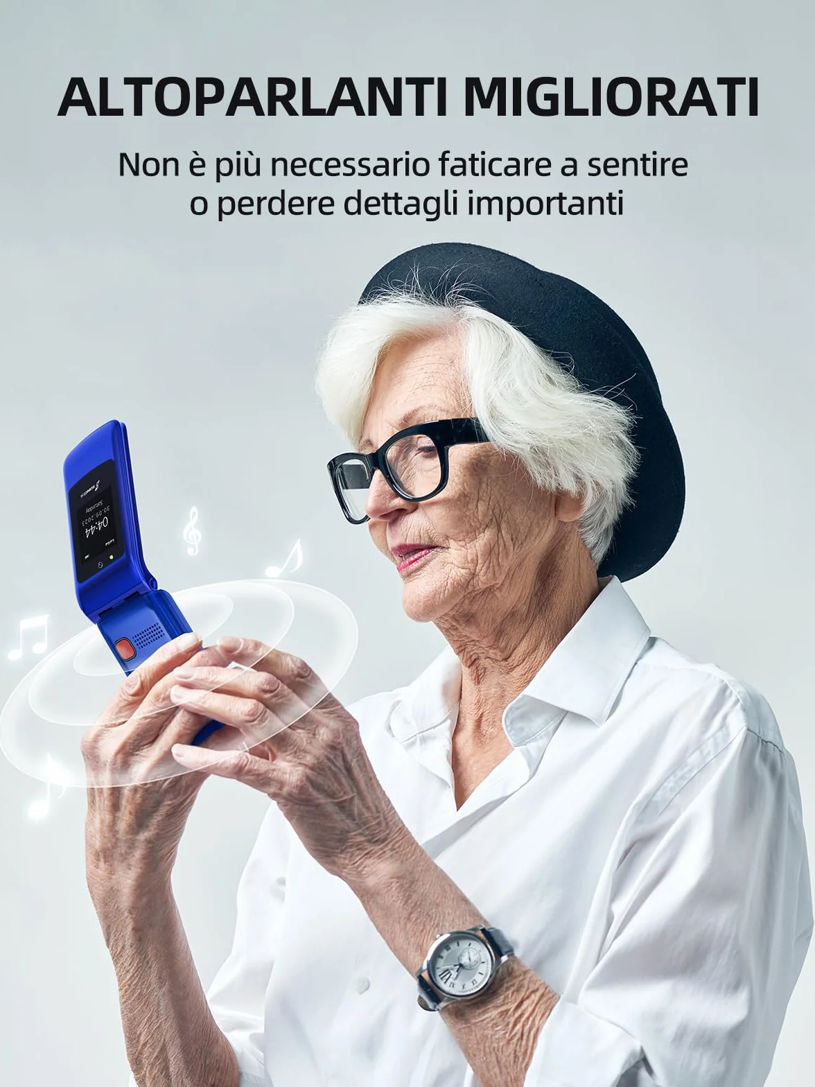 SweetLink F2 Plus Telefono Cellulare per Anziani, Flip Cellulare Anziani con Tasti Grandi, Contatti con Immagini, Base di Ricarica, Volume Alto, Funzione SOS, Doppia SIM,Pantalla 2.4", Blu