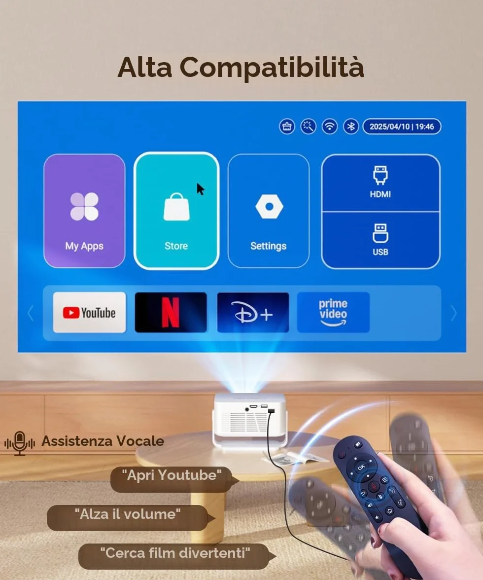 Magcubic Proiettore HY300max, Mini Proiettore 4K & 8K Supporta – Videoproiettore con WiFi 6, BT 5.4, 260 ANSI, Autofocus e Correzione Trapezoidale Automatica per Home Cinema, Ufficio e Campeggio