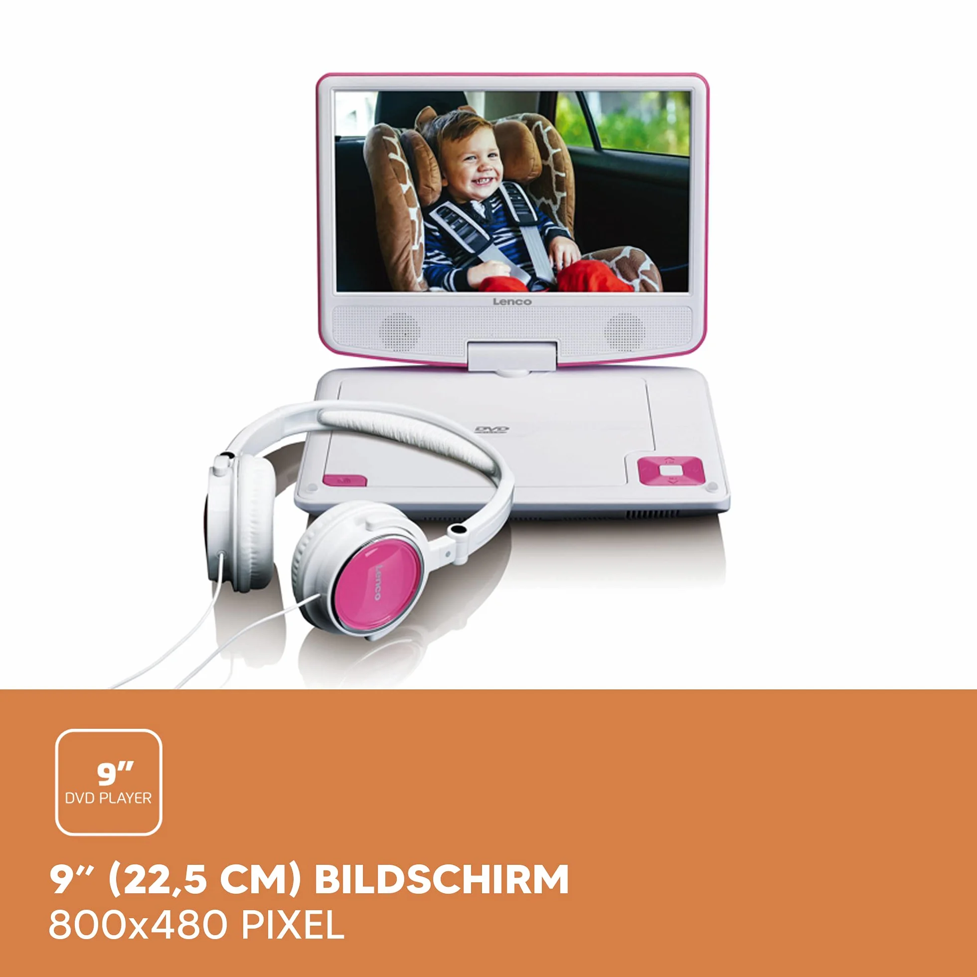 Lenco DVP-910 Portable DVD player Convertibile Nero, Rosa 22,9 cm (9")