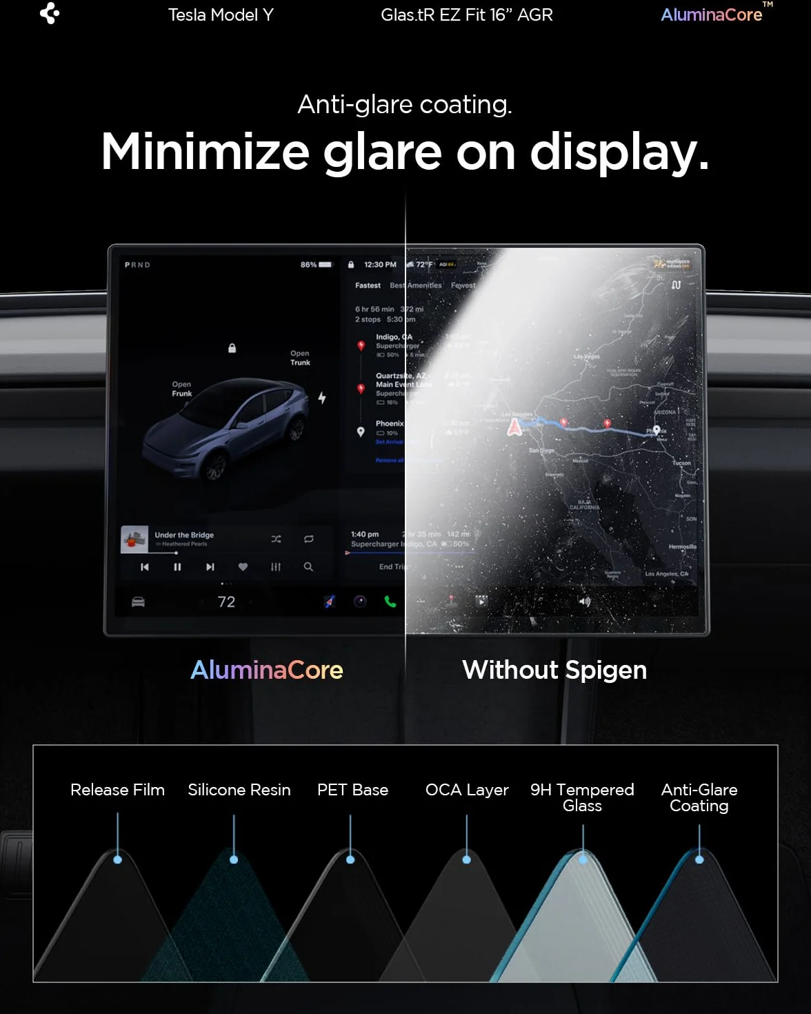Spigen Glas.tR EZ Fit Vetro Temperato per Tesla Model Y L (2026) 16 pollici, Antiabbagliante