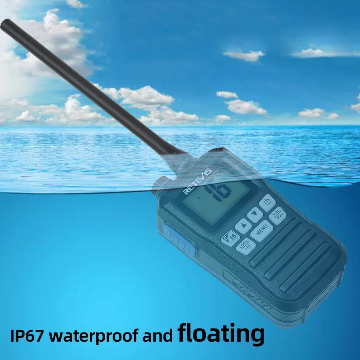 Retevis RM01 Marine Walkie Talkie, IP67 VHF Marino Portatile Impermeabile, Vibrazione, Galleggiante 88 Canali, Radio Bidirezionale per Kayak e Pesca in Barca (Nero, 1 Pz)