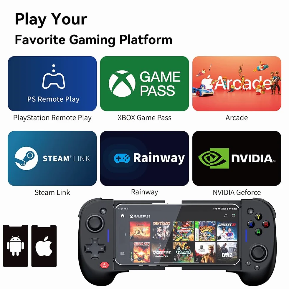 ShanWan Controller Smartphone Android/iOS, Controller di Gioco Mobile con Leva di manovra regolabile per Xbox Cloud Steam Link GeForce Now MFi Arcade Games [android,ios]