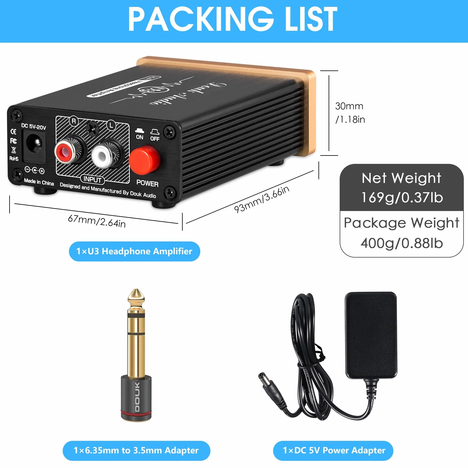 Douk Audio U3 Mini Amplificatore per cuffie stereo classe A
