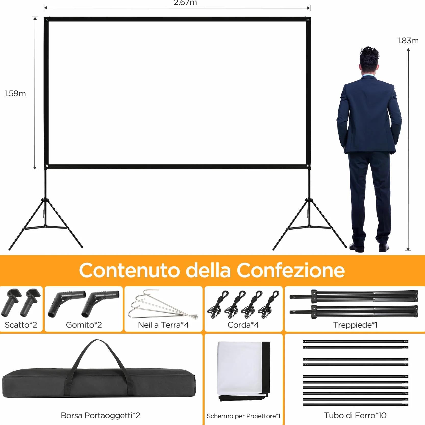 VISULAPEX Schermo per Proiettore con Supporto 120", 4K HD 16:9 Schermo del Proiettore Portatile, Grandangolo di 160 Gradi, Perfetta per Teatro Domestico, il Cinema All'aperto