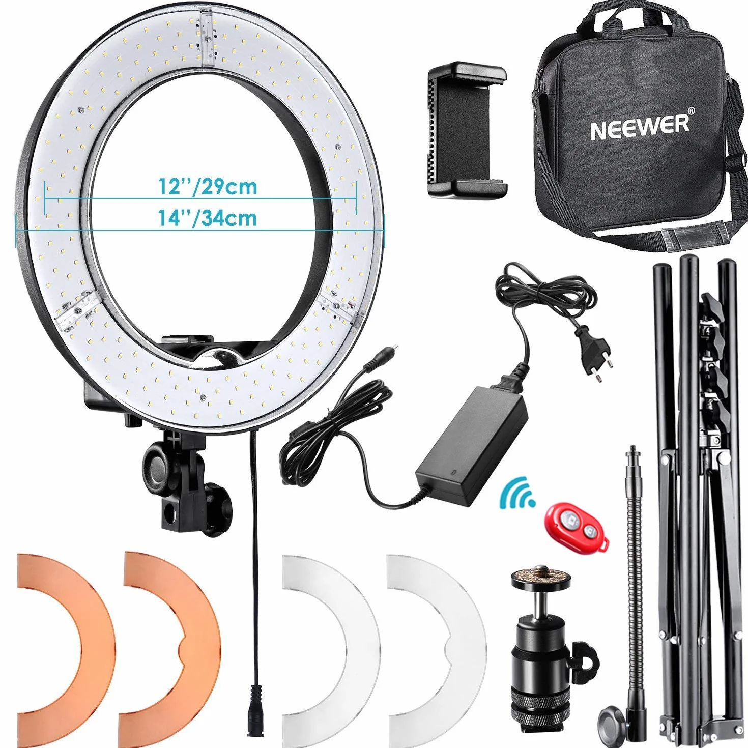 NEEWER RL-12 LED Ring Light 14" esterno/12" al centro con supporto per luce, filtro colorato, supporto per telefono per trucco, YouTube, TikTok, riprese video con fotocamera/telefono