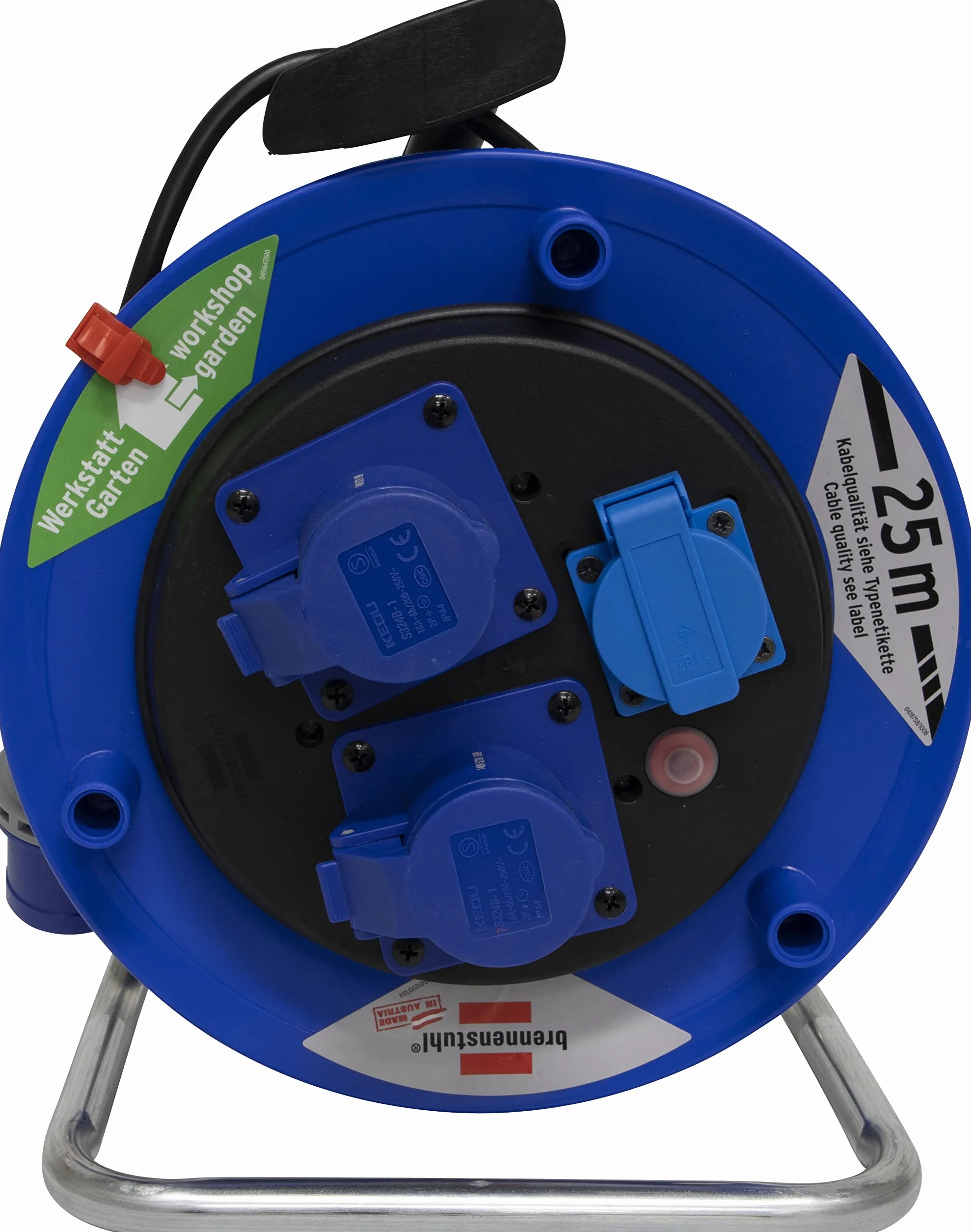 Prolunga Elettrica 25 Metri con Avvolgicavo Professionale Brennenstuhl | Spina CEE 3 poli, 230 V/16A| 1 presa Schuko e 2 prese CEE 3 poli 230V/16A Autochiudenti | Serie Garant ST CEE2 - IP44