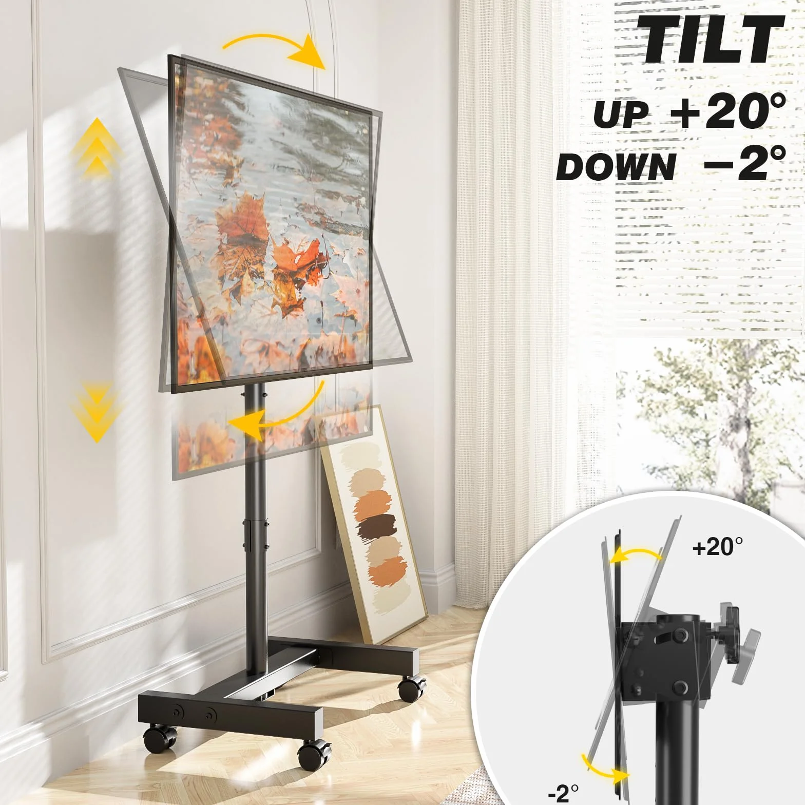 TVON Porta TV con Ruote Per Schermi Plasma/LCD/LED 13-50 Pollici, Girevole Supporto TV da Pavimento Regolabile in Altezza Carrello con Ruote Fino a 20 kg, Max. VESA 200 x200 mm, Nero