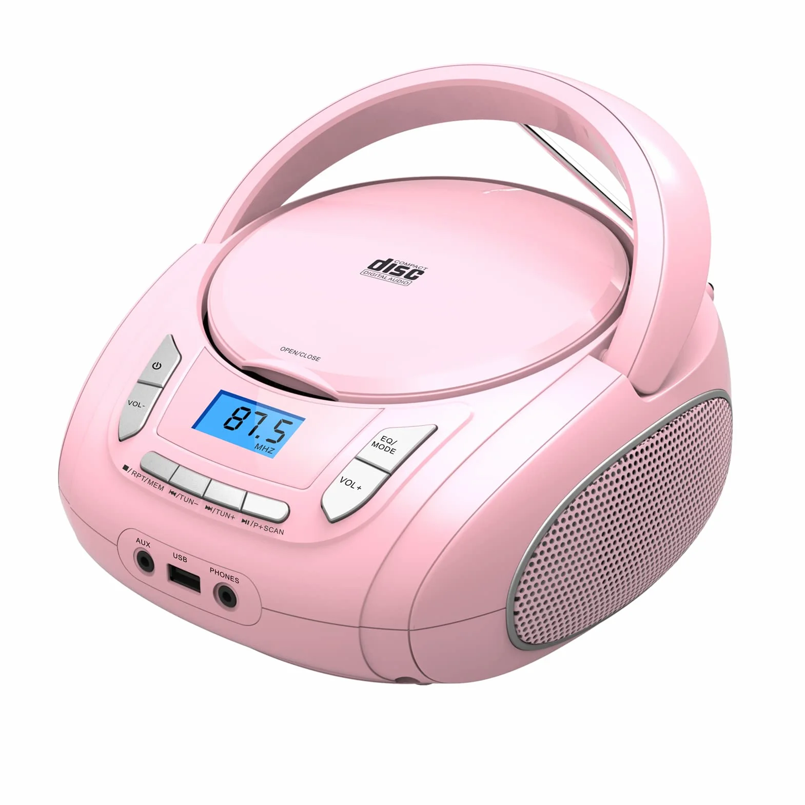 Lettore CD portatile Boombox Bluetooth radio FM USB AUX Rosa
