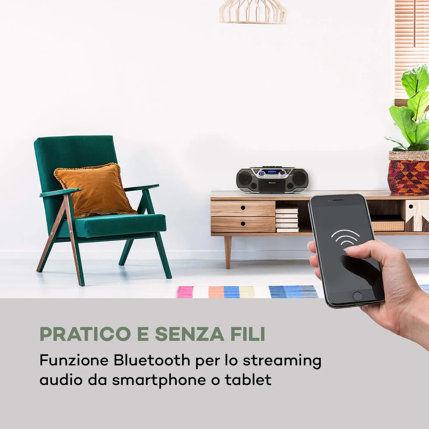 auna Roadie 2K - Boombox, Radio DAB+/FM, Lettore CD, CD-R/CD-RW/CD-MP3, Radiocassette, Portatile, USB, MP3/WMA, Bluetooth 5.0, AUX, Alimentazione a Corrente e Batteria, Argento