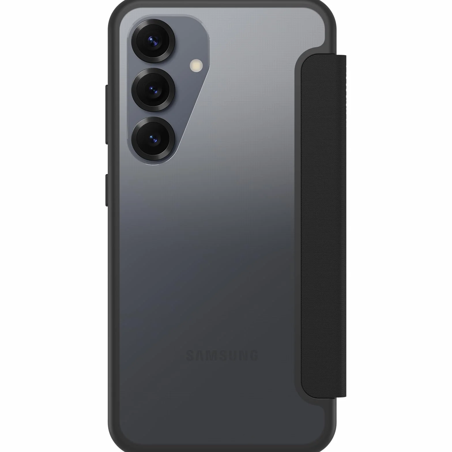 OtterBox Cover React Series Folio per Samsung Galaxy S25, resistente a shock e cadute, slot carte di credito, testata a norme MIL STD 810G, Trasparente/Nero