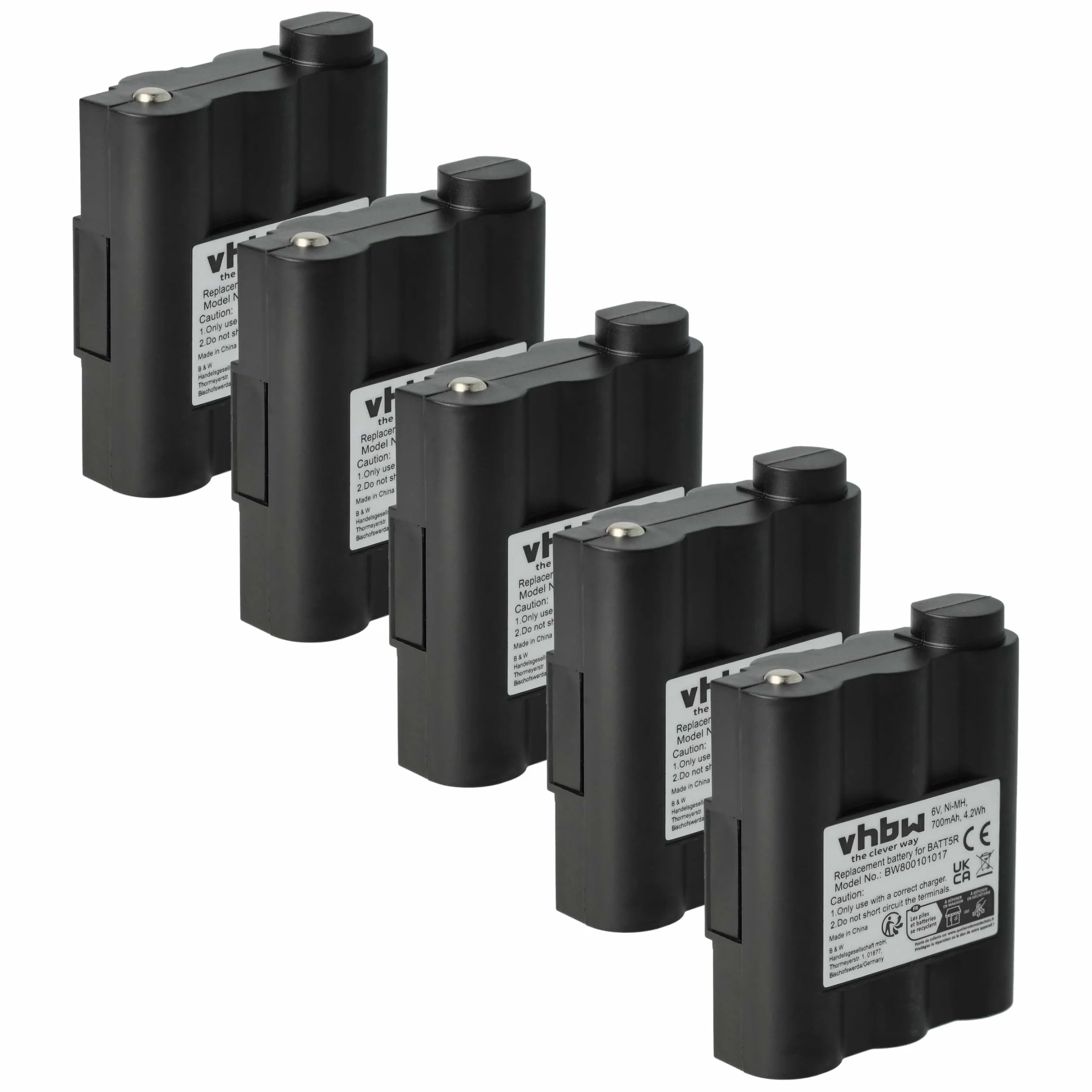 Alan Midland GXT-1000 G9 G7 XT PMR LPD GXT-1050 Atlantic Radio Batteria 700mAh 6V NiMH vhbw 5x