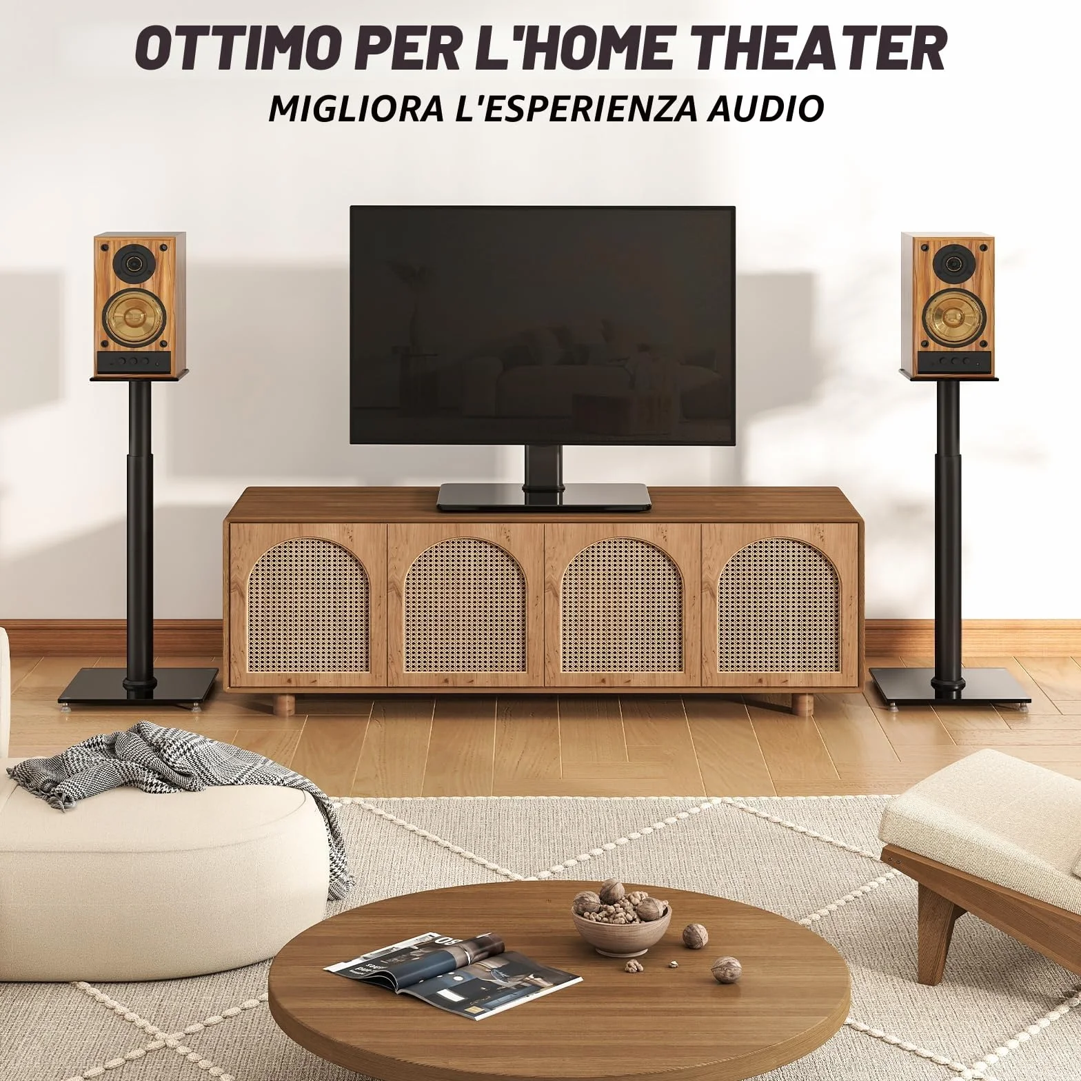 Set di 2 supporti universali per altoparlanti surround, altezza regolabile 830-1100 mm, 5 kg, nero