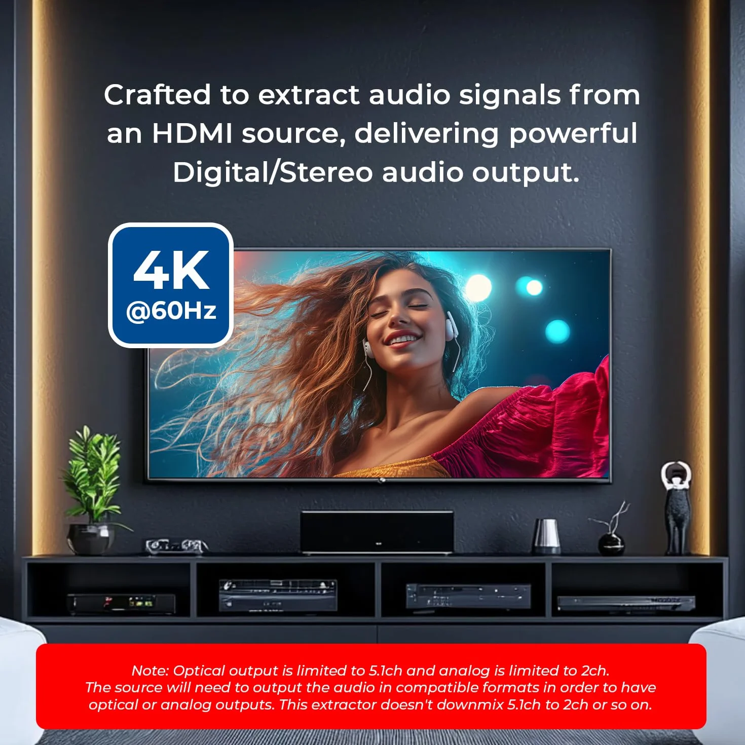 OREL Estrattore audio 4K HDMI 2.0 Audio Converter SPDIF 3.5mm HDCP 2.2 Dolby Digital DTS Passthrough CEC HDR Dolby Vision HDR10 HDA-912