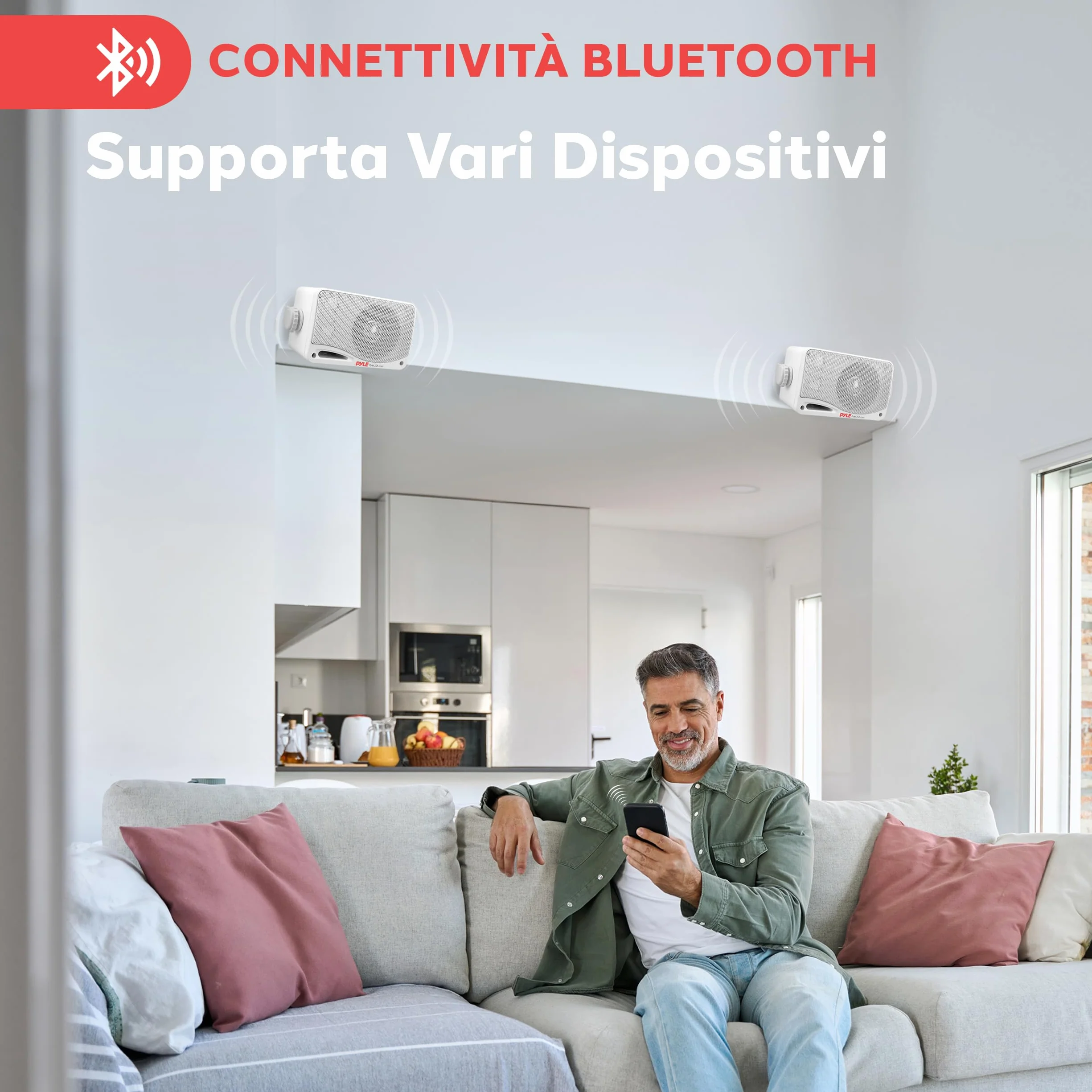 Pyle Cassa Bluetooth Wireless Impermeabile 3 Vie Attivi Passivi Montaggio Parete Soffitto Resistente Intemperie
