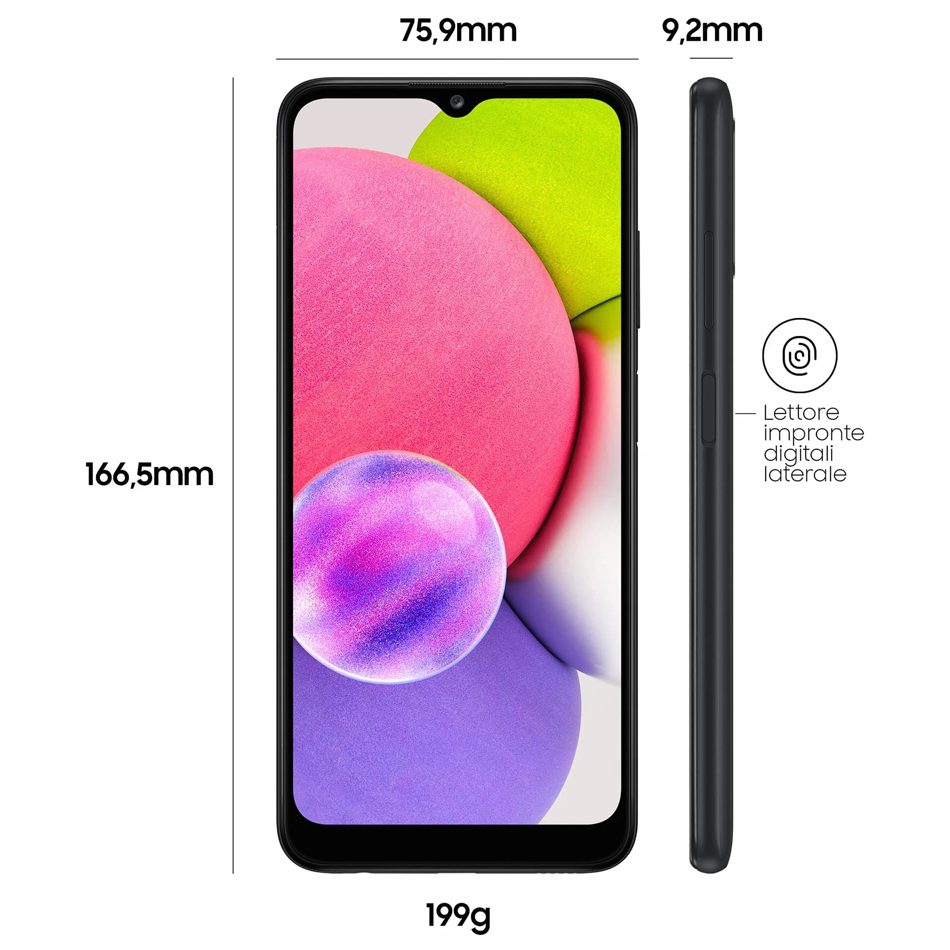 Samsung Galaxy A03s Smartphone Android, Display Infinity-V HD+ da 6,5 Pollici, 3 GB di RAM e 32 GB di Memoria Interna Espandibile, Batteria da 5.000 mAh, Nero [Versione Italiana] (Ricondizionato)