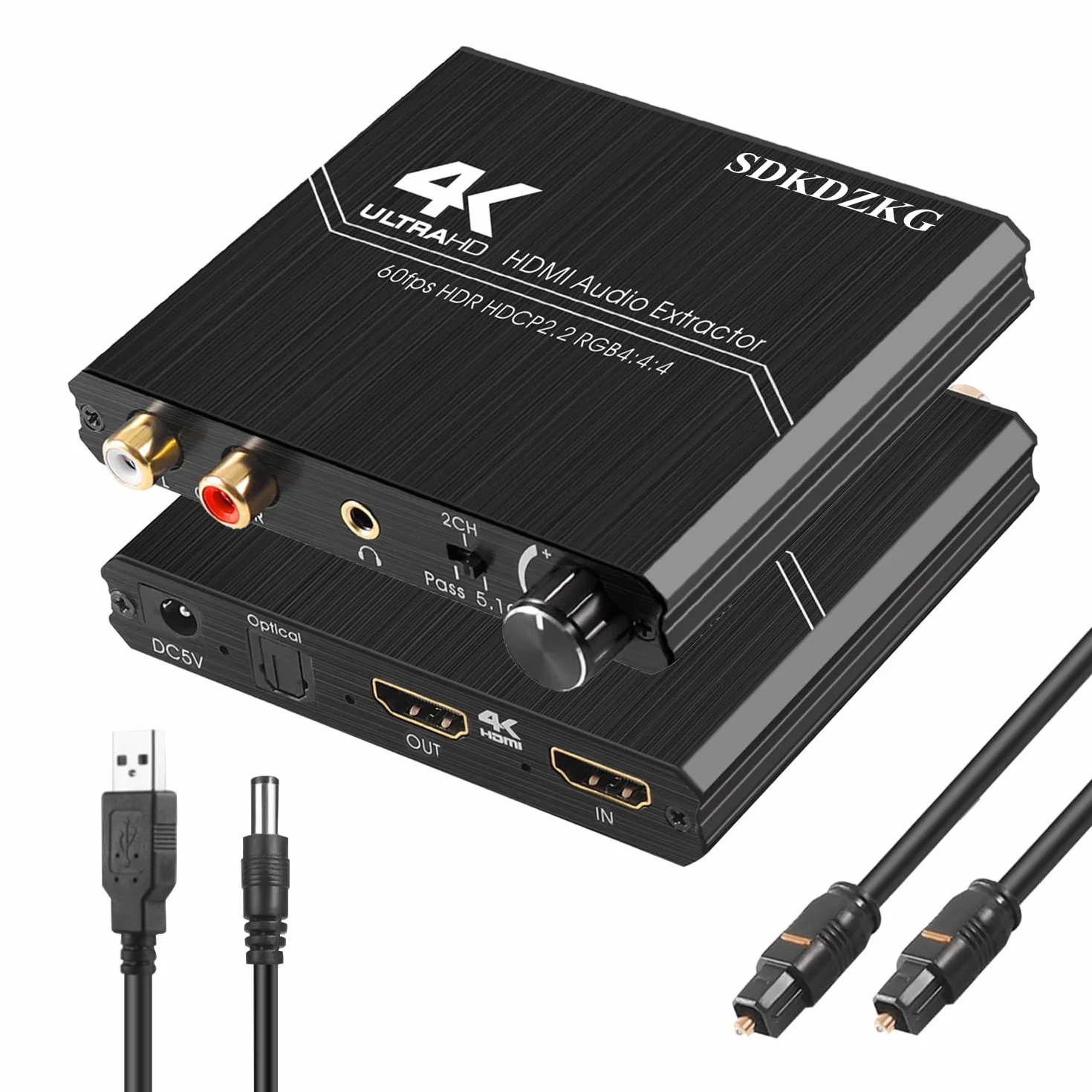 HDMI 2.0 Estrattore Audio, HDMI + Toslink Ottico SPDIF +3.5mm Stereo+RCA L/R Uscita Audio Convertitore con Controllo Volume Supporto 4k@60hz HDCP 2.2 HDR 3D YUV 4:4:4, per PS5/4 Blu-ray