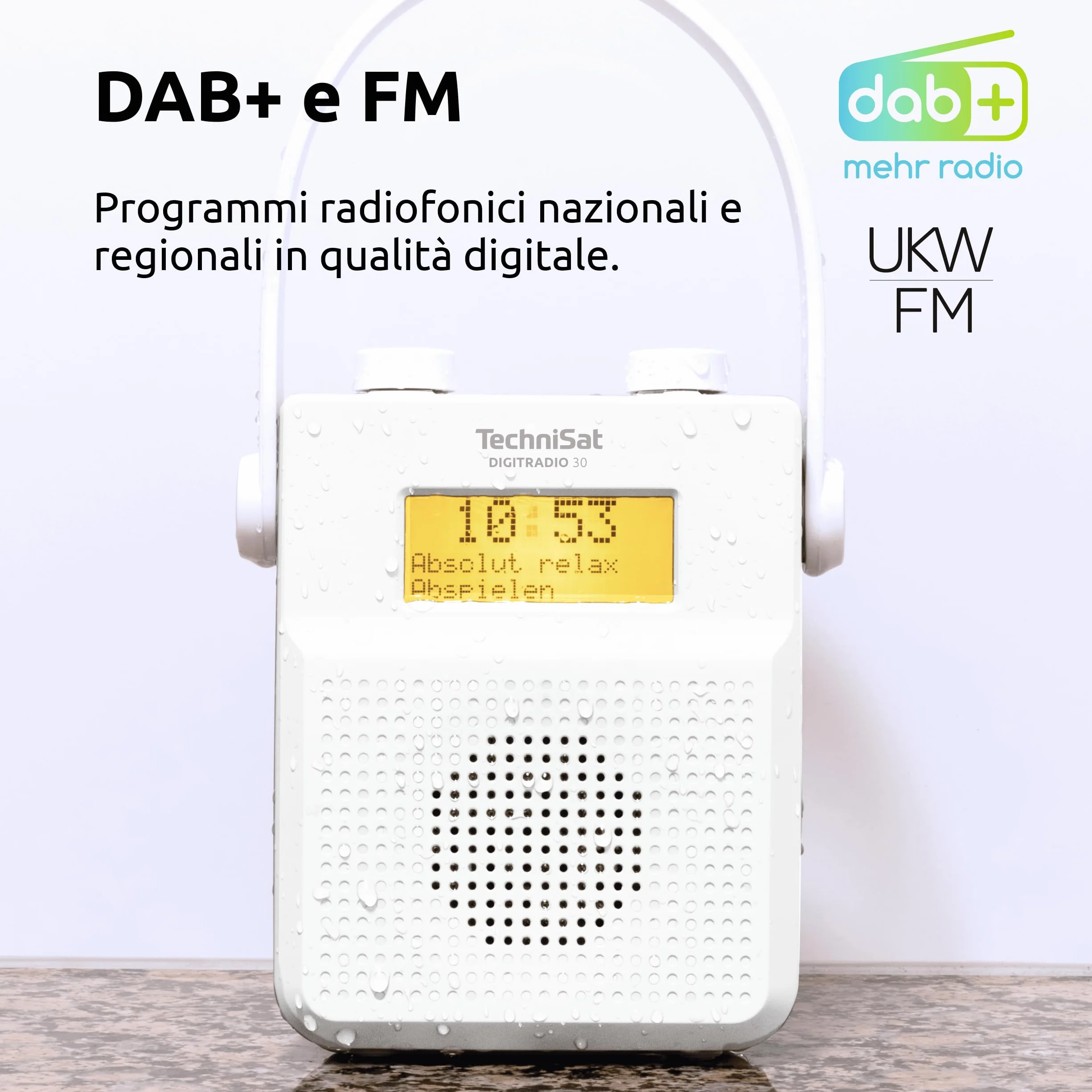 TechniSat DIGITRADIO 30 Radio da doccia impermeabile DAB+ DAB FM Bluetooth IPX5 bianco