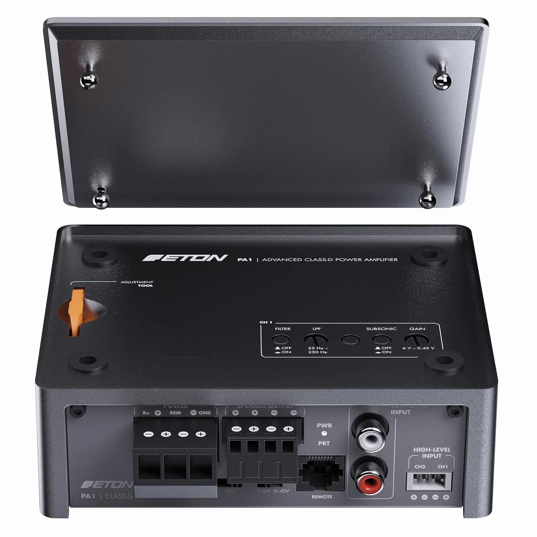 ETON PA 1 - Amplificatore ultra compatto a 1 canale, potente amplificatore digitale micro subwoofer per auto e camper, monoblocco classe D da 1 x 200 Watt