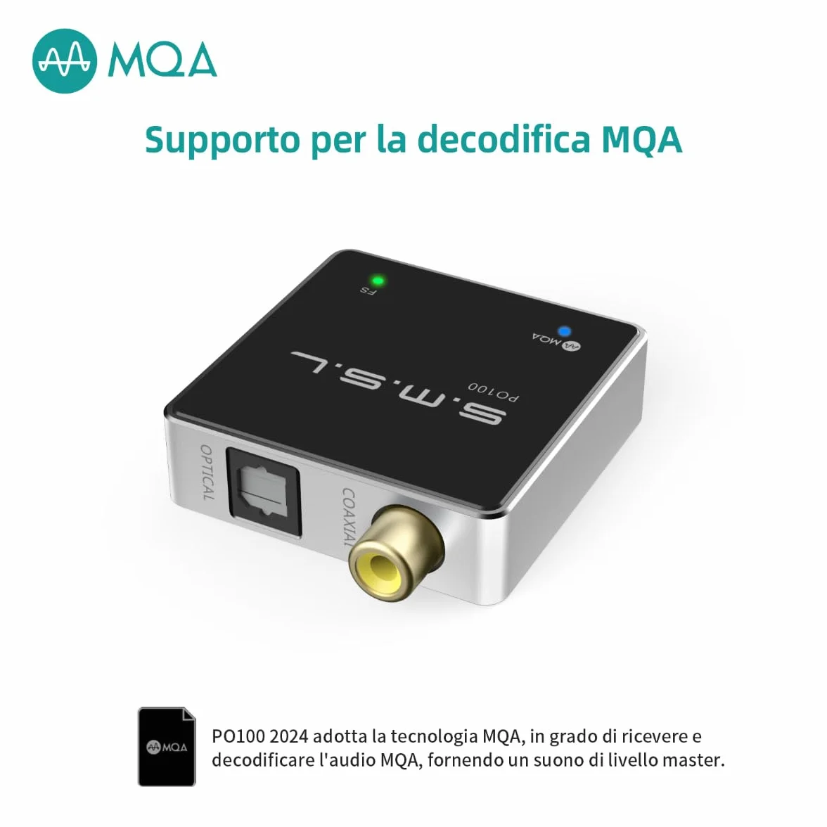 SMSL PO100 192kHz Adattatore Audio USB a Ottico XMOS XU316 Tipo-C SPDIF Coassiale Argentato