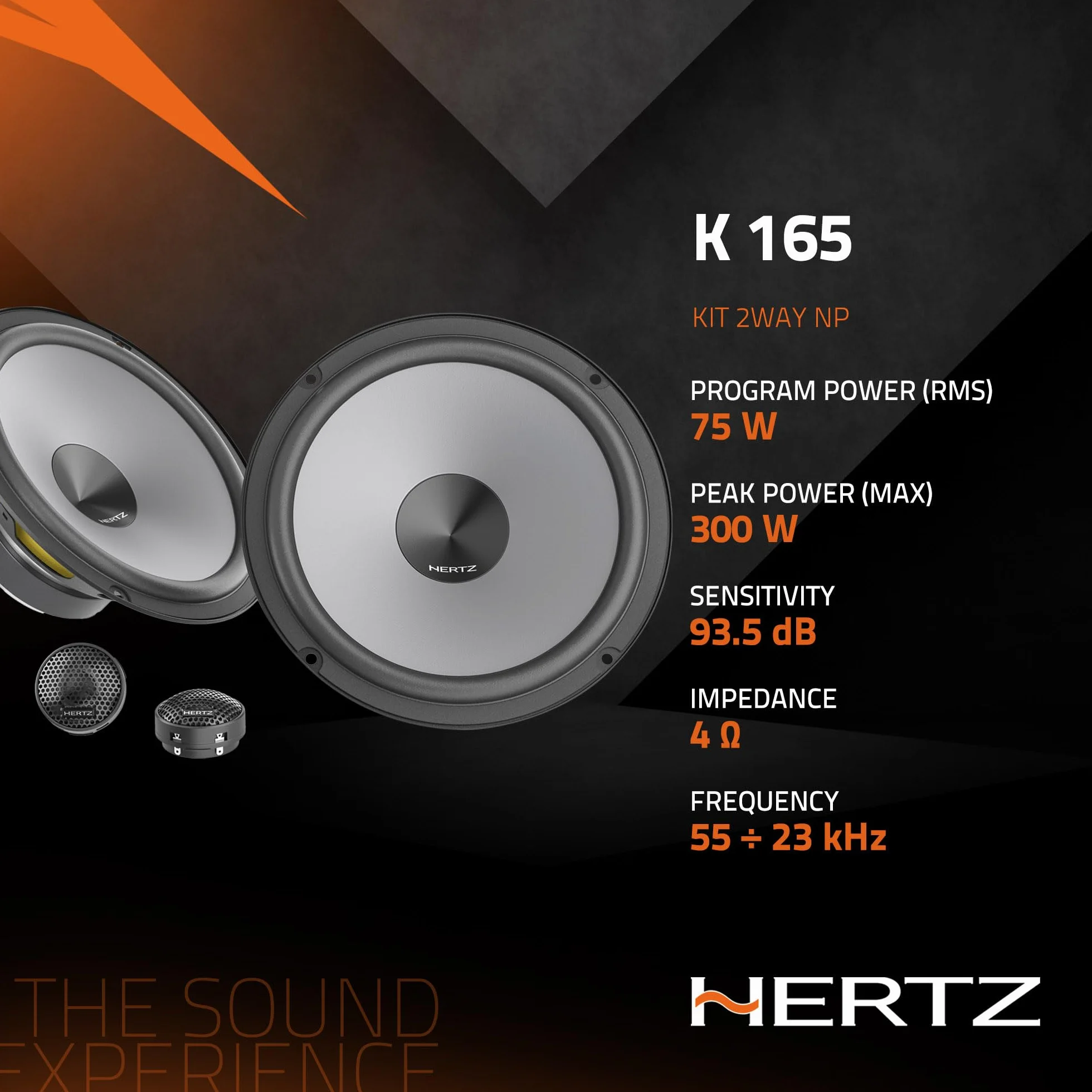 Hertz K 165 – Kit Altoparlanti 2 Vie Serie Uno con Woofer da 165 mm, Tweeter da 24 mm e Crossover Integrato, 300W Peak, 4 Ohm