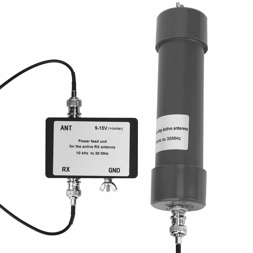 Antenna attiva mini frusta 10KHz-30MHz 9-15V HF LF VHF SDR RX con cavo coassiale BNC-BNC 8m + alimentatore