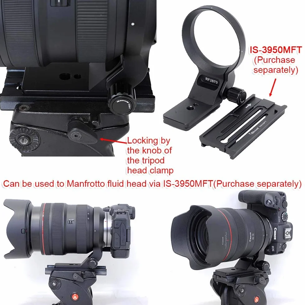 iShoot Supporto ad anello con supporto in metallo da 74,5 mm compatibile con Canon RF 28-70 mm f/2L USM, supporto per lenti e supporto per lenti è Arca-Swiss Fit piastra a sgancio rapido