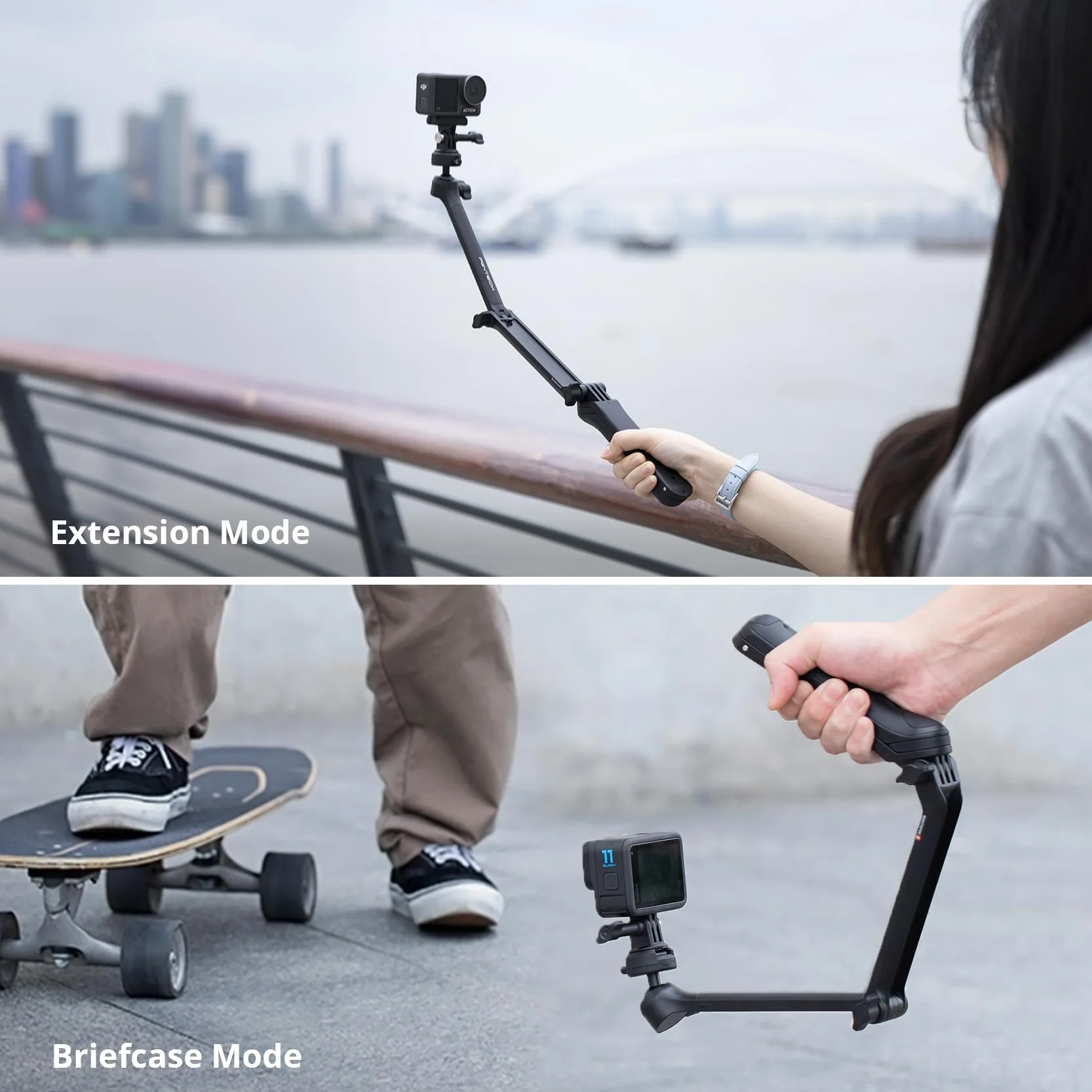 PGYTECH MantisPod Z Treppiede Estensibile per Action Cam, Impugnatura Portatile con Testa a Sfera a 360° e Sistema CapLock per DJI OSMO/Action/Pocket, per Insta360, per GoPro, Supporto da Tavolo