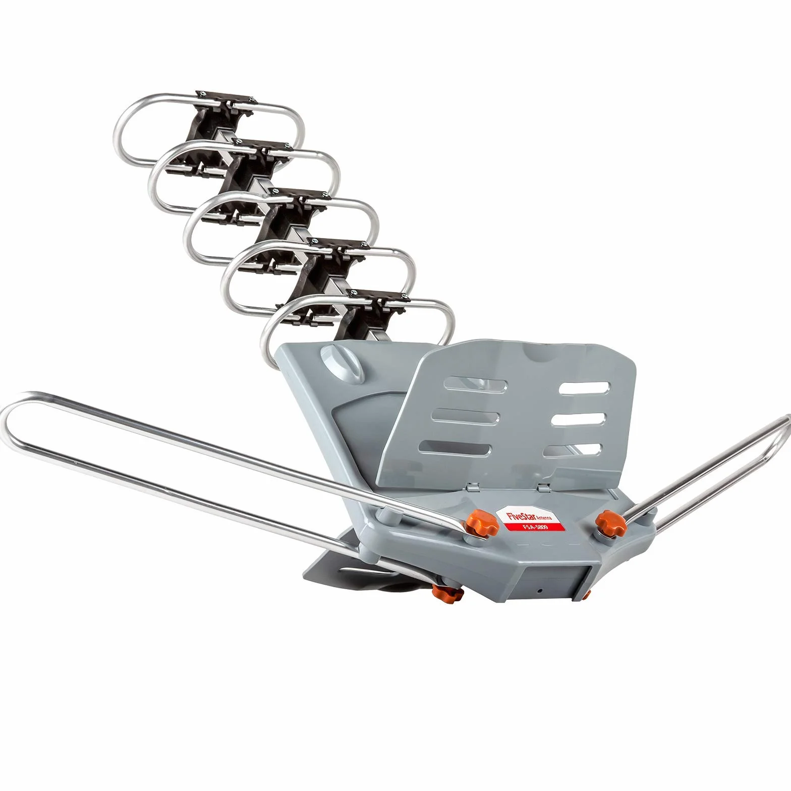 Five Star Antenna esterna motorizzata a 360 gradi con amplificazione HDTV per 2 TV, portata 241 km - Canali UHF/VHF/1080P, telecomando wireless - Cavo coassiale RG6 da 12 m