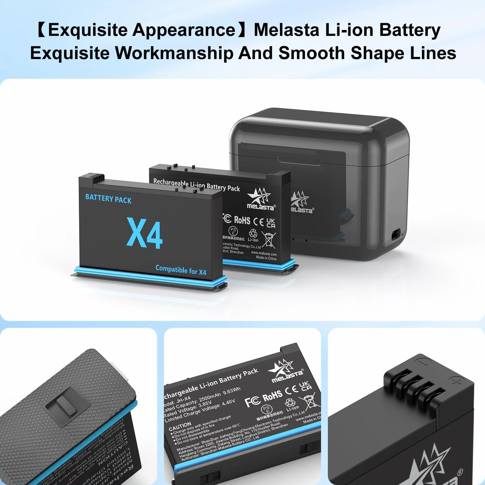 melasta per Insta360 X4 Batteria al Litio Ricaricabile, 3,85V 2500mAh Batteria x4 e Caricatore Con 2 Batterie e 1 Caricatore (con Slot per Schede)