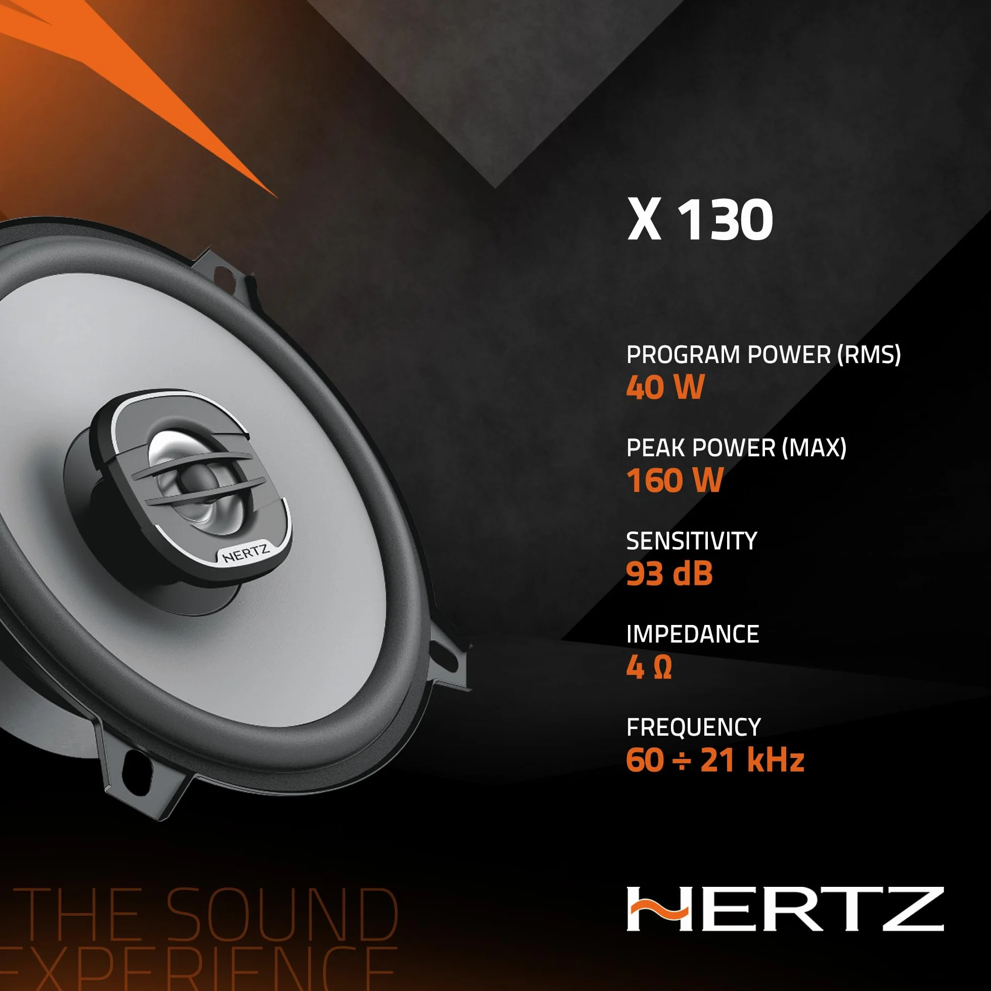 Hertz X 130 – Coppia di altoparlanti coassiali a 2 vie da 130 mm, 160W di potenza di picco, cono in polipropilene e tweeter integrato