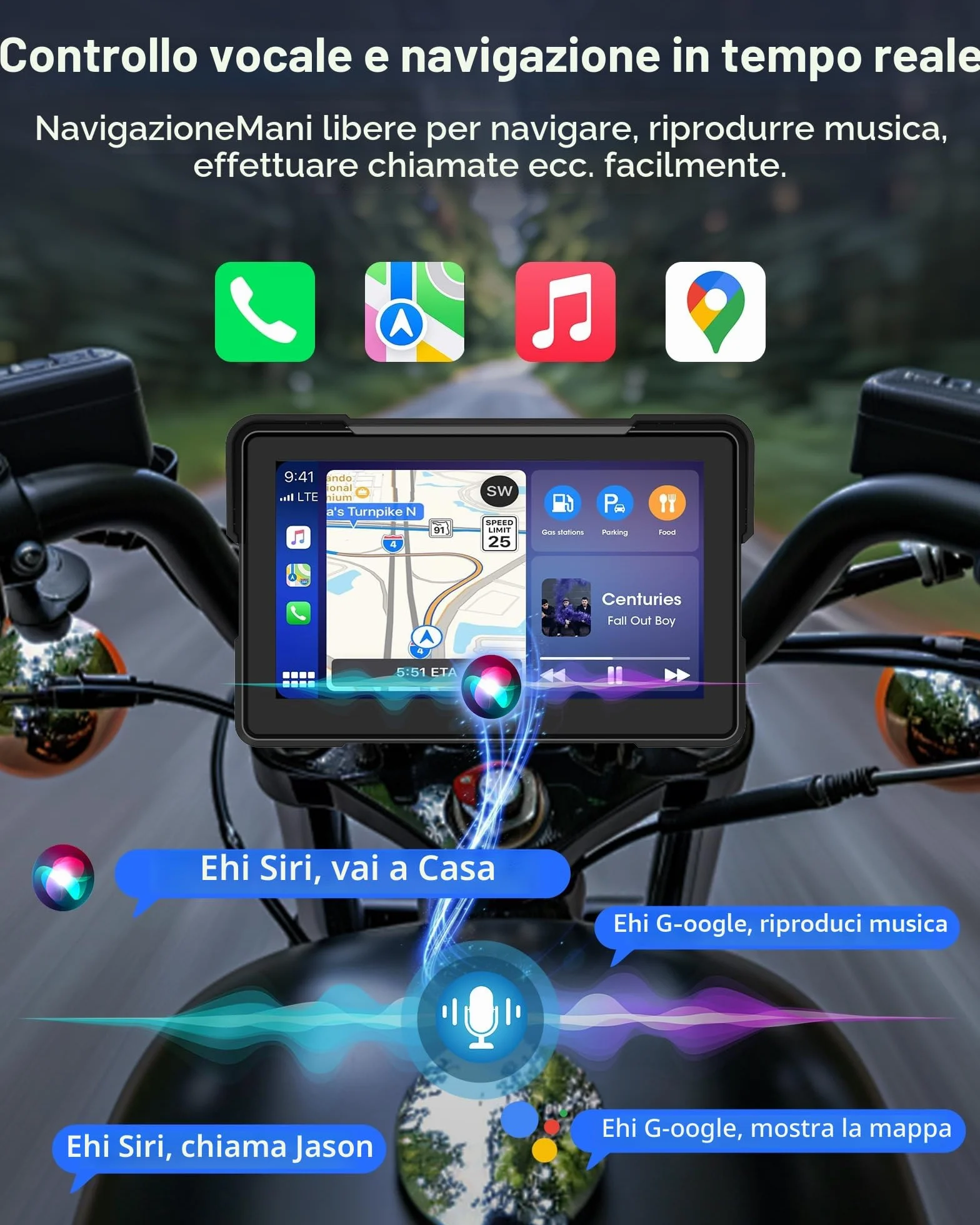 7 Pollici Carplay Moto e Android Auto Navigatore Moto Portatile Senza Fili con Motociclette Navigazione, Supporto Siri/G-oogle Assistant, Bluetooth, IP67 Impermeabile per il Viaggio Pendolare