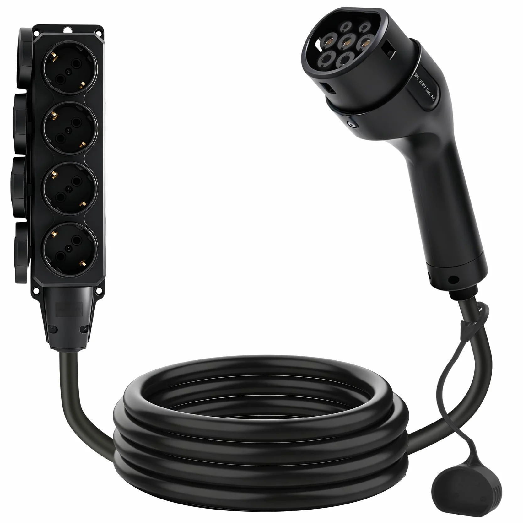 JULIK Adattatore V2L per Omoda 5 EV, Jaecoo 7, EBRO S700, Tiggo 8 - Lunghezza Totale 3m, Multipresa 4 Uscite, 3.5kW 16A Pistola di Scarica Tipo 2 EV a Presa Schuko, Camping, Emergenza