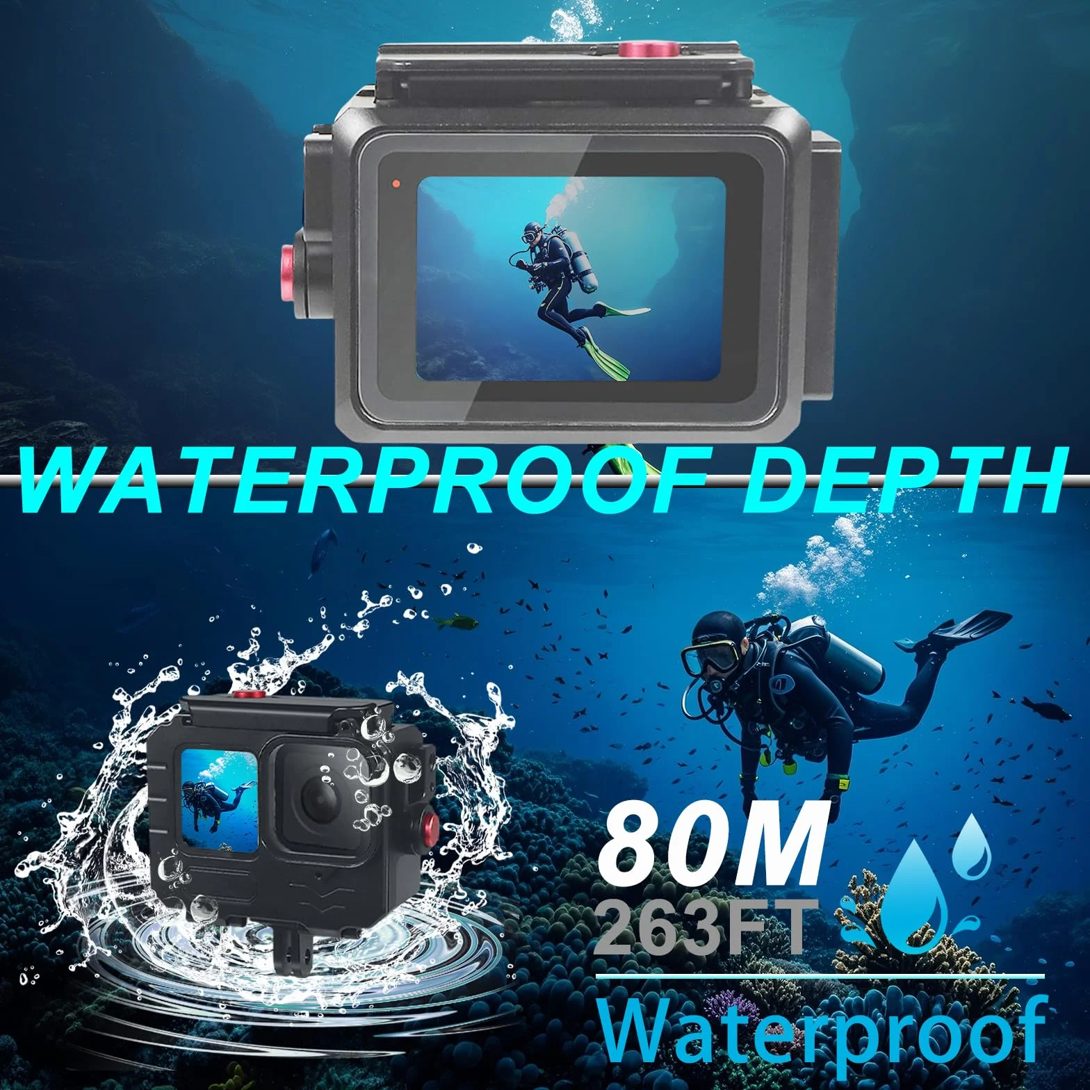 Custodia impermeabile in lega di alluminio da 80 m per Go Pro Hero13/Hero12/Hero11/Hero10/Hero9 nera, custodia protettiva per immersioni subacquee per Go Pro Hero 13 Action Camera con accessori per