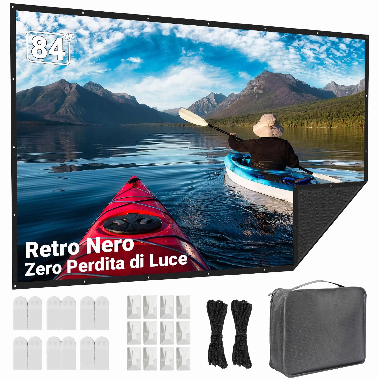 Schermo Proiezione 84 Pollici Esterno: LEORFI Sfondo Nero Migliorato Opaco - Schermo Proiezione Portatile Interno - Telo Proiettore Pieghevole Lavabile per Home Cinema - Con Borsa Trasporto