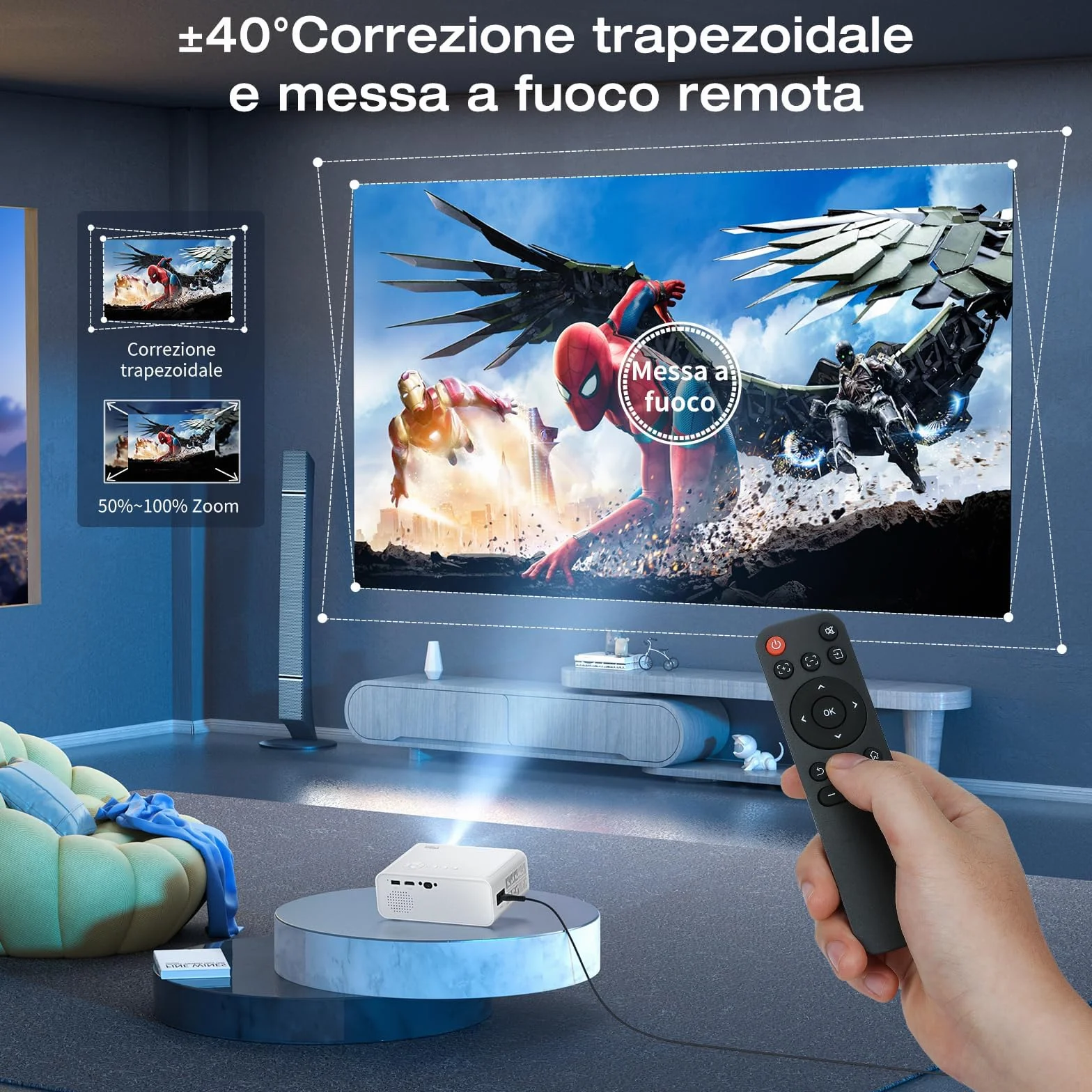18000 Lumens Proiettore, Full HD 1080P Mini Proiettore, AMEELA Videoproiettore, 2.4/5G WiFi Bluetooth Proiettore, Proiettore portatile compatibile con chiavetta TV/USB/laptop/HDMI/iOS/Smartphone