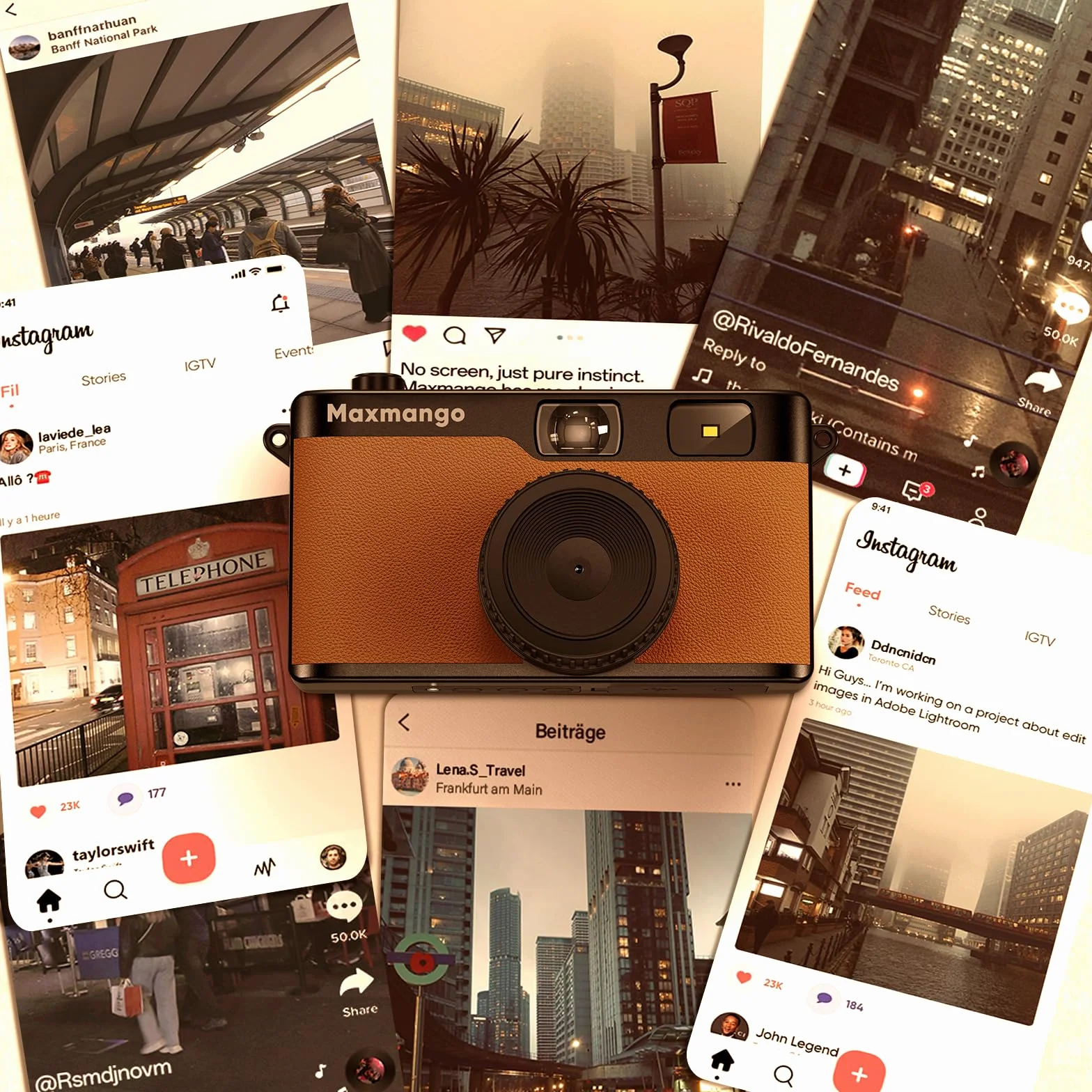 Maxmango D53 Fotocamera Digitale Compatta Senza Schermo, Fotocamera Vintage Retro 12 MP Catturare Momenti Reali, Filtri DIY Scaricabili, USB-C, Scheda SD da 8 GB Inclusa, Fino a 4000 Foto (Marrone)