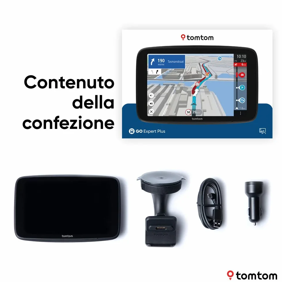TomTom Navigatore per camion e bus GO Expert Plus (schermo da 7", percorsi e PDI per veicoli grandi dimensioni, TomTom Traffic, mappe del mondo, avvisi su limitazioni live, USB-C)