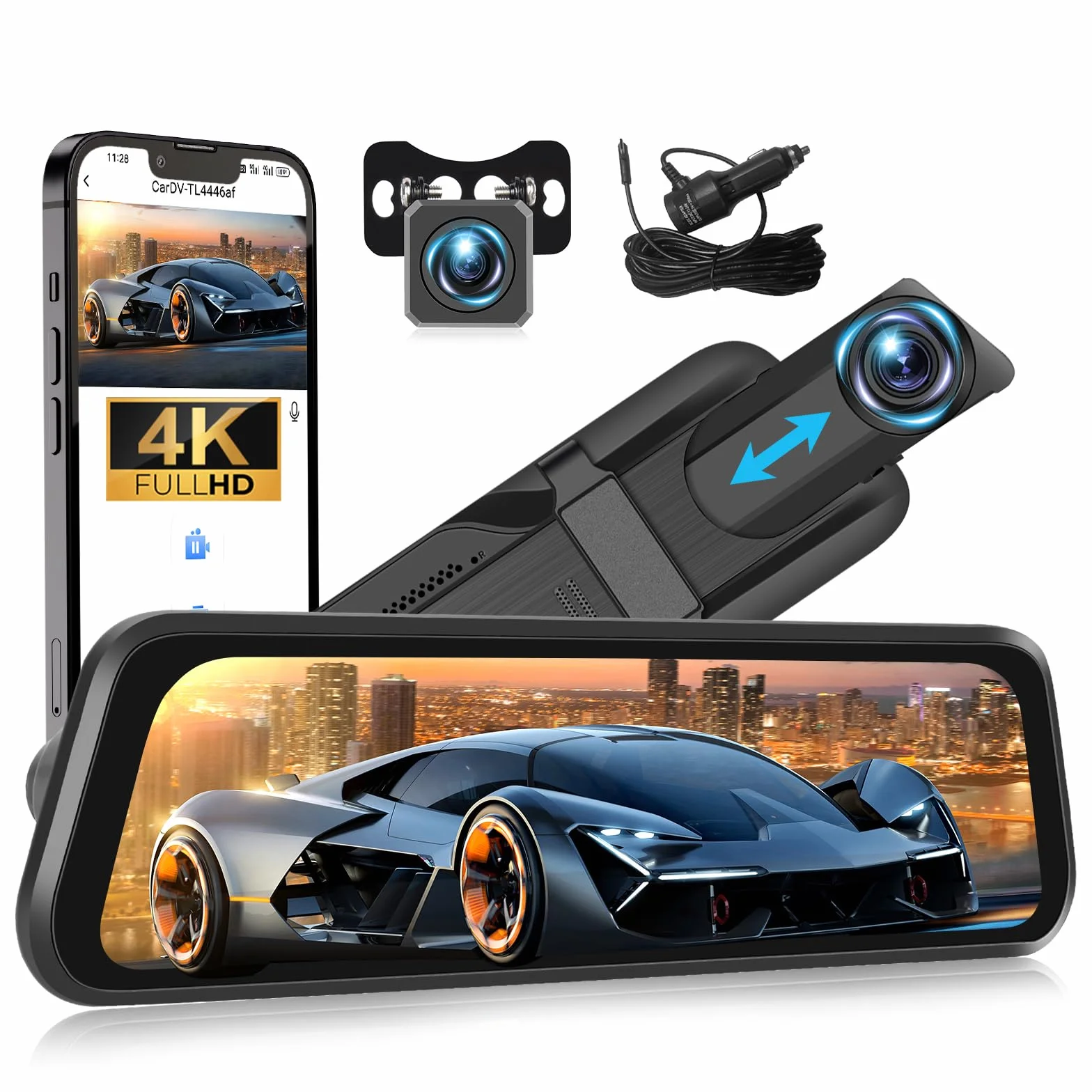 OiLiehu 9,66 Pollici Touchscreen 4K HD Mirror Dashcam con Telecamera Posteriore WiFi Dash Cam per Auto con G-Sensor/WDR/LCA/BSD/Monitor Parcheggio/Registrazione in Loop/Grandangolo 150°/Visione Nott