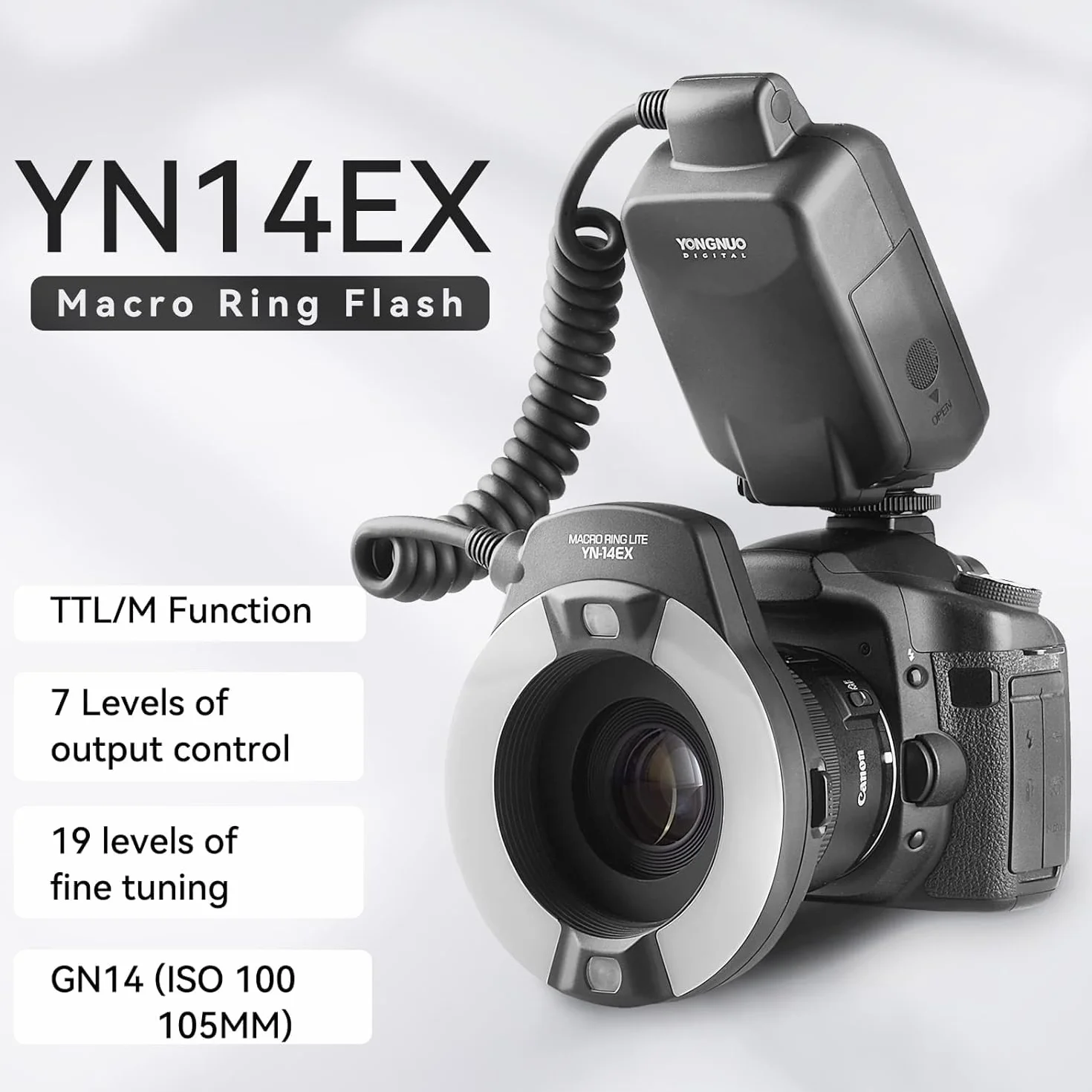 Yongnuo YN-14EX Flash Macro Ring Light Flash Ring per fotocamera Canon EOS 7D 5D Mark II, 60D 650D 600D 50D 550D III 40D 700D 70D (supporto flash TTL)
