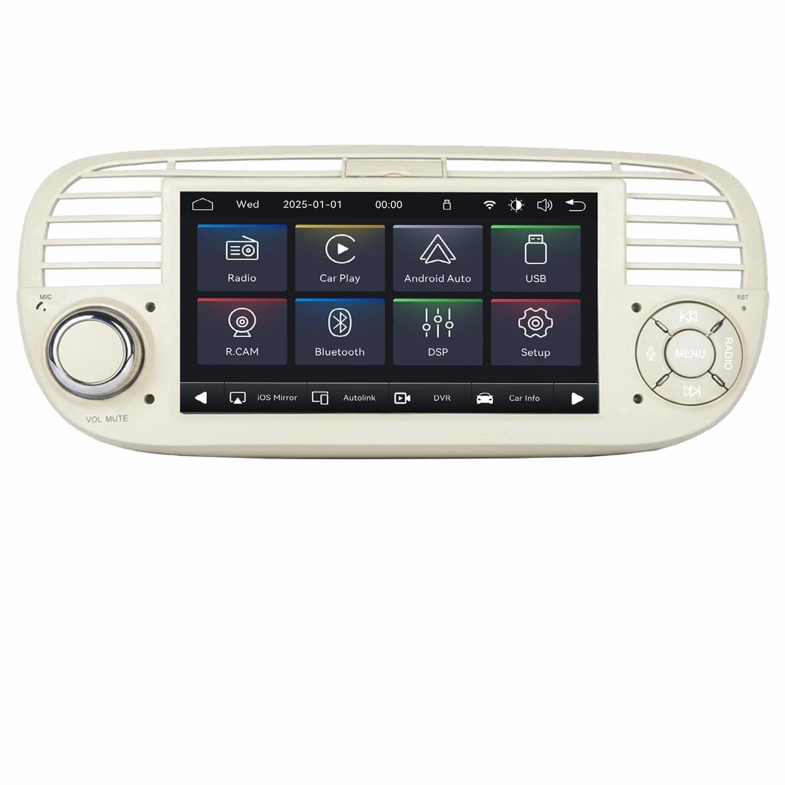 Autoradio Linux Avvio Lampo Compatibile 500 2007-2015 Fiat | Installazione Rapida | CarPlay/Android Auto Wireless/Bluetooth/FM/AM/RDS/USB | DSP 100W | Bianco