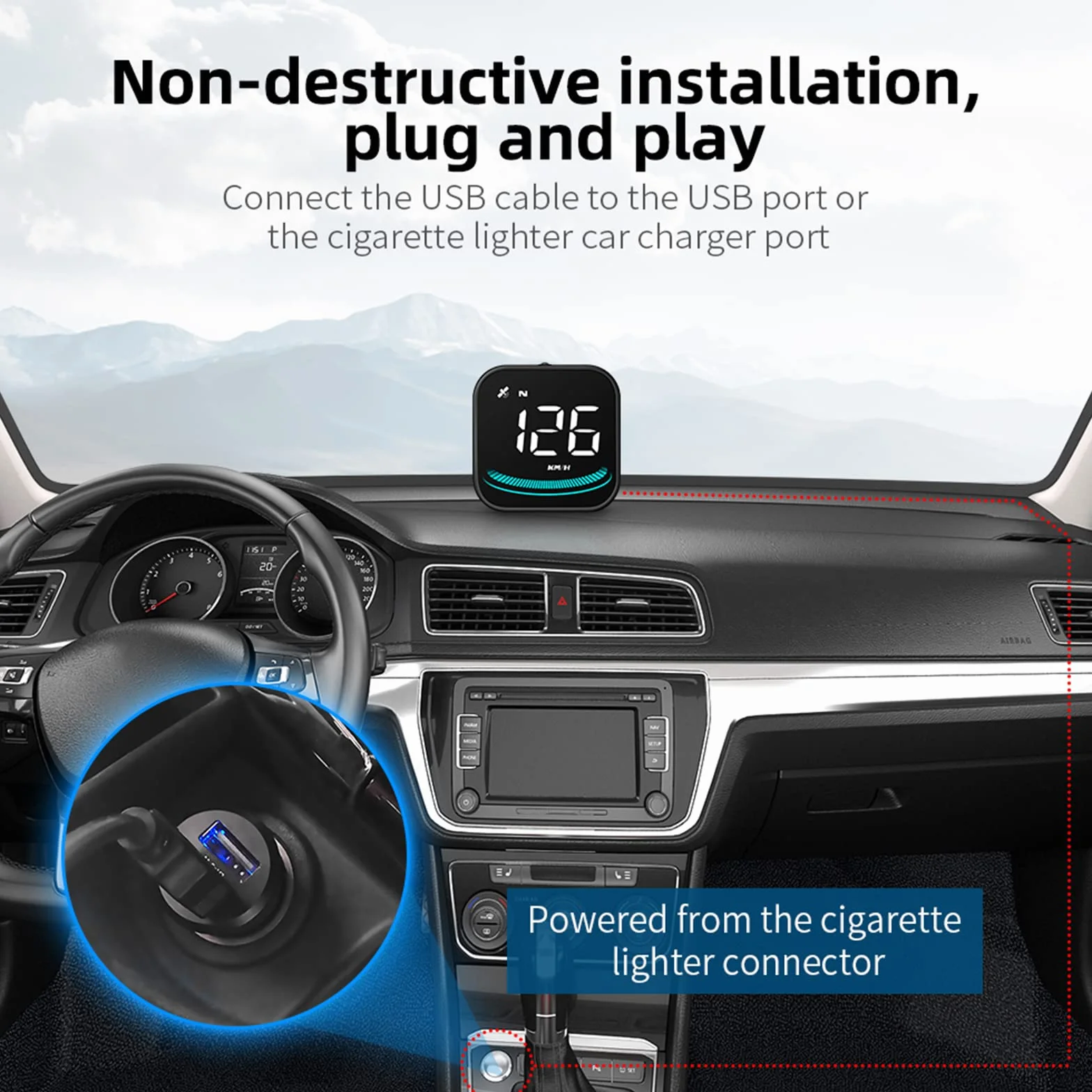 Geloo HUD Auto Head Up Display Tachimetro Intelligente GPS Digitale Universale KMH MPH con Supporto a Ventosa Allarme sovravelocità Avviso Guida Fatica Interfaccia USB