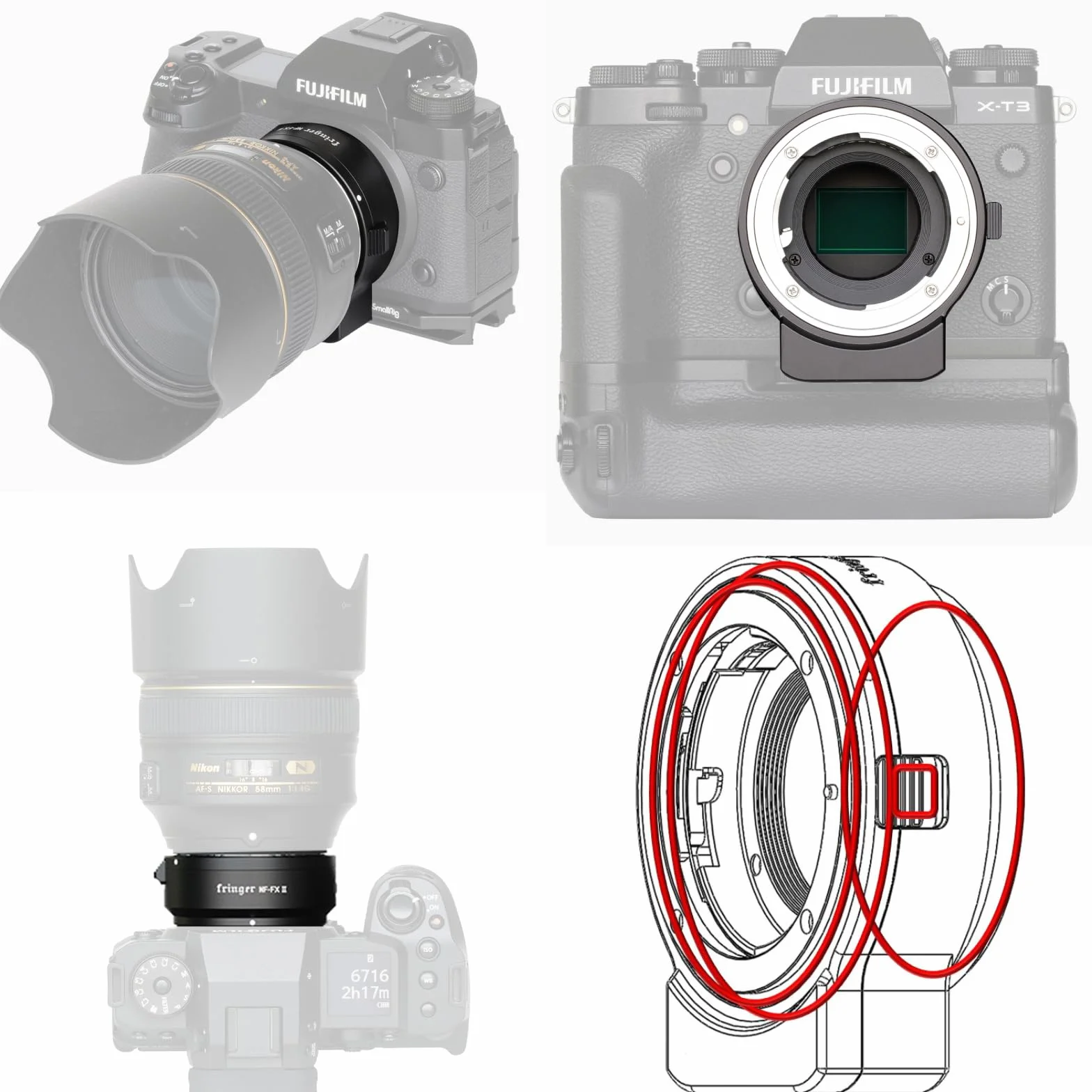 Fringer NF-FX II AF Adattatore per obiettivi Nik F su FX AF-S AF-P Sigm Tamr per X-T3 X-Pro3 XT30 X-T4 X-H1 X-T100 X-T200 e altre. (NF-FX II)