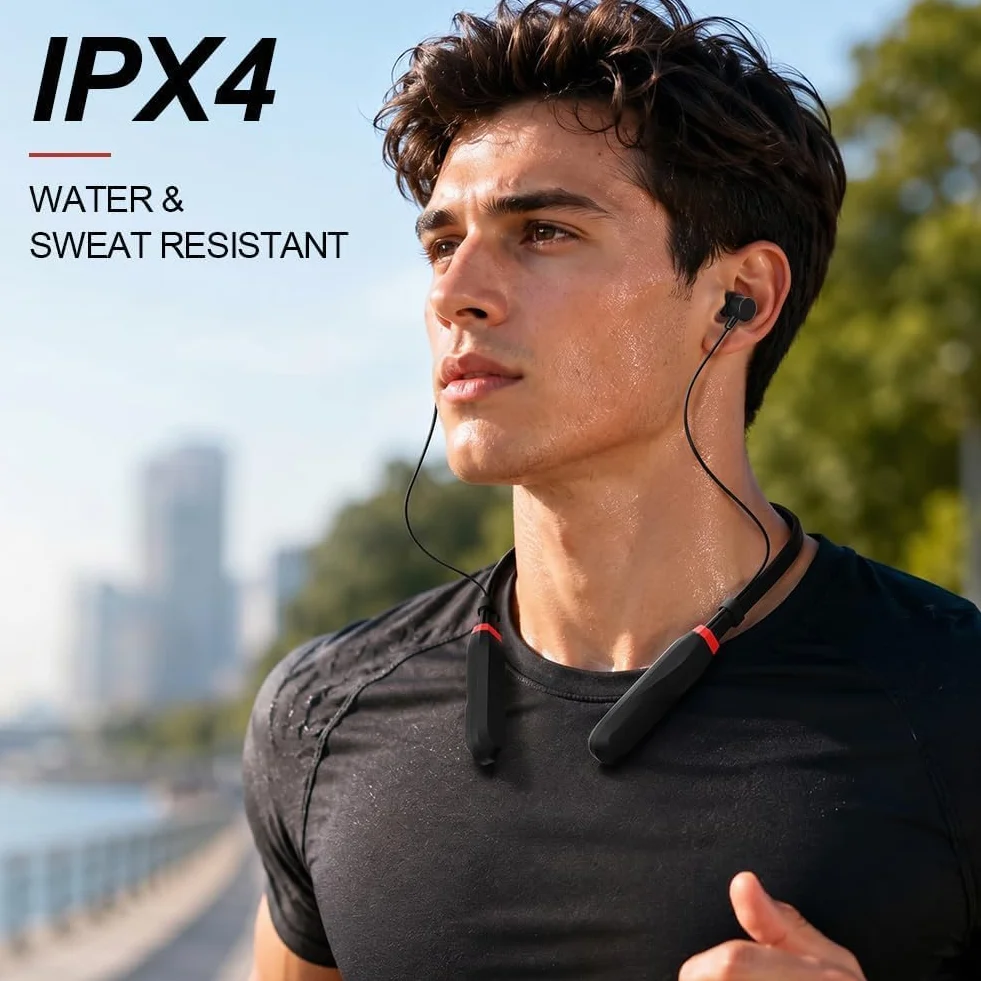 Cuffie Bluetooth con Archetto da Collo 200H di Riproduzione, Auricolari In-Ear Bluetooth 5.3, Cuffie Sportive a Collare, IPX4 Cuffie Wireless Magnetiche per Sport Corsa Palestra Cantiere, Nero