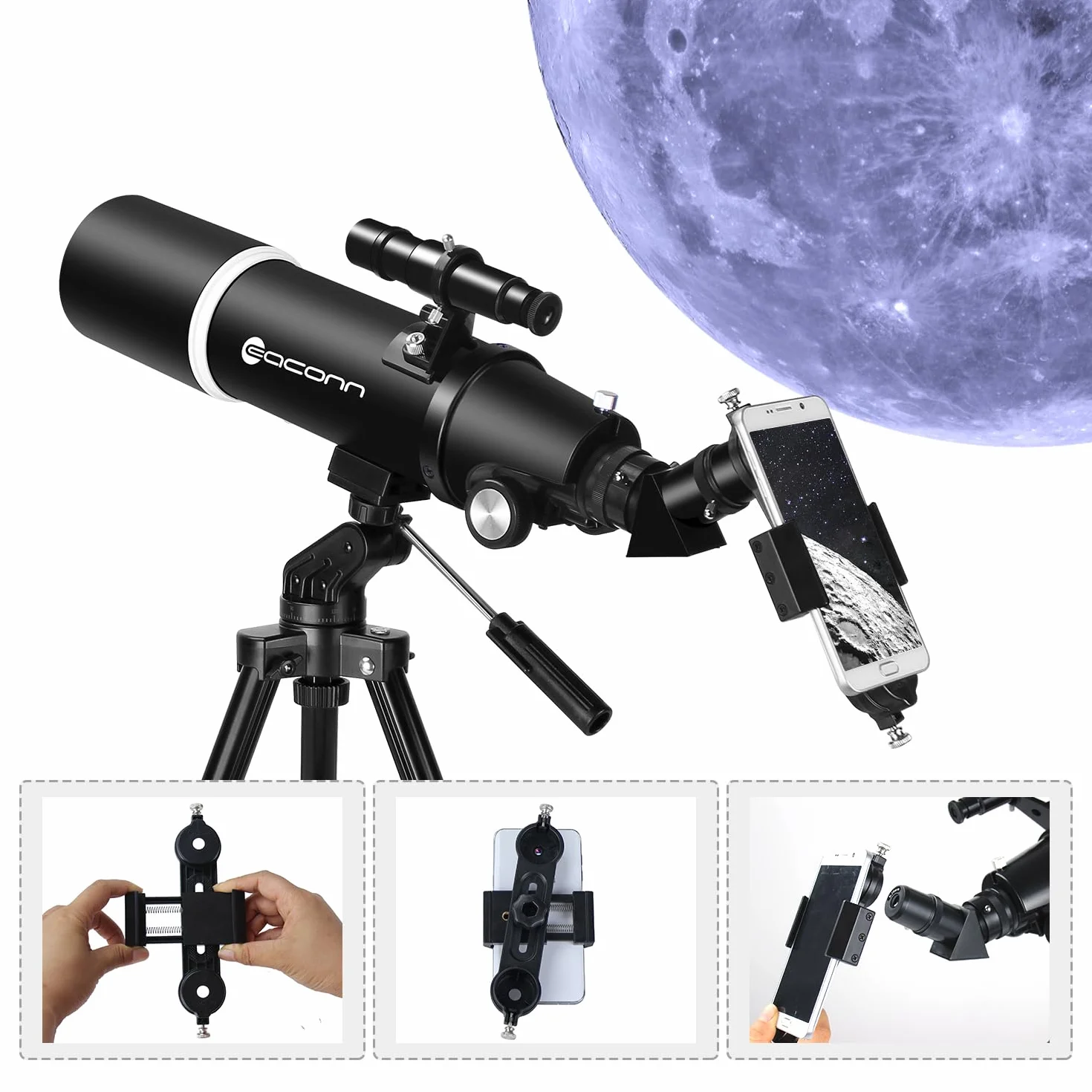 Telescopio Astronomia per Adulti e Principianti - Apertura 80 mm, 600 mm, Portatile da Viaggio per Bambini con Treppiede, Adattatore per Telefono e Zaino