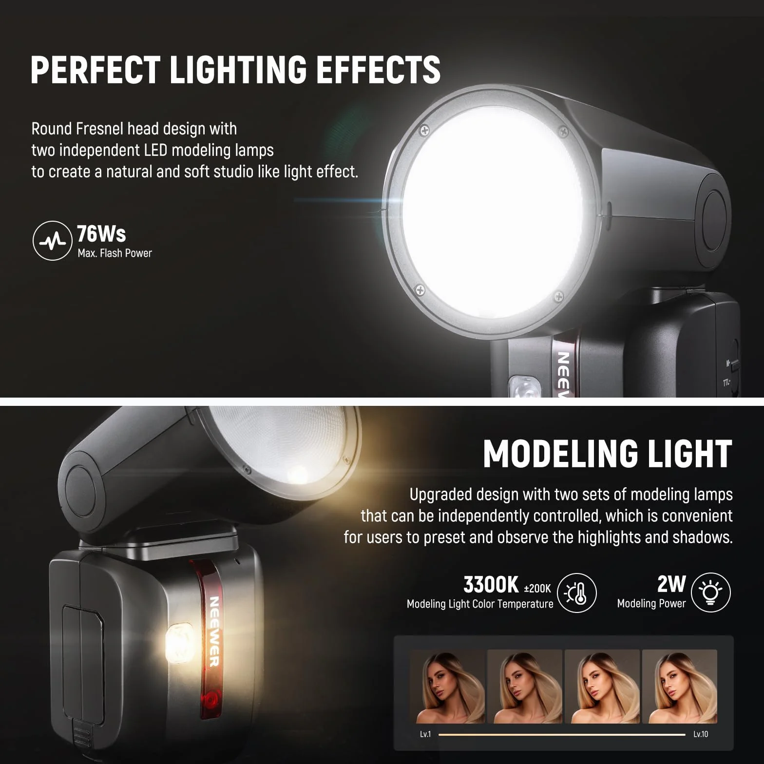 NEEWER Z2-F 2.4G TTL Camera Flash Speedlite Rotonda per Fujifilm, 76Ws HSS 1/8000s, Batteria 7.2V/3000mAh