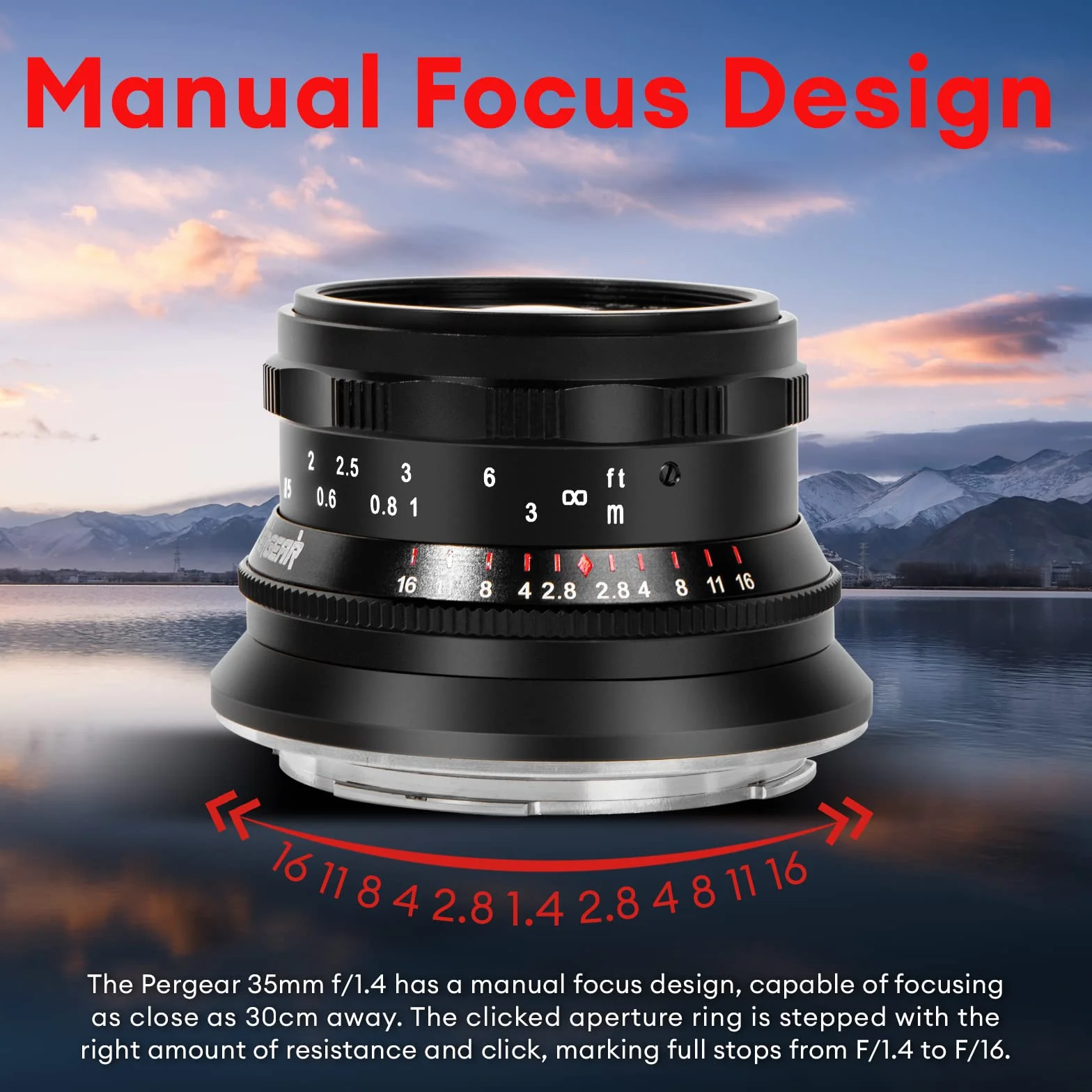 PERGEAR 35mm F1.4 Full-Frame Obiettivo con messa a fuoco manuale, compatibile con fotocamere Sony E-Mount A7RIII A7RIV A7S A7SII A7SIII A9 A7C A6400 A6000 A6600 A6100 A6500 A6300
