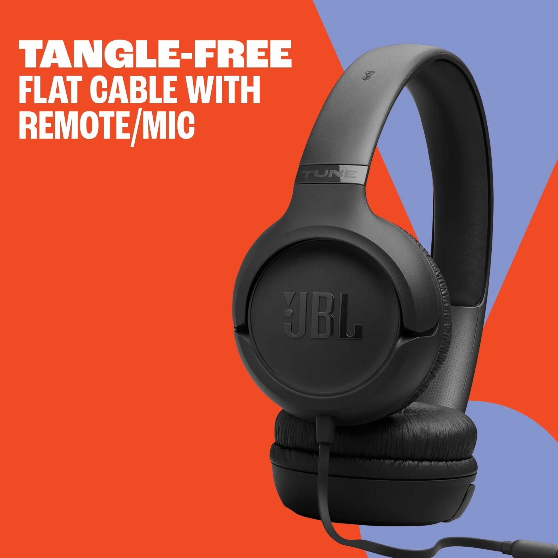 JBL Tune 530 Cuffie con Filo On Ear, Microfono, Suono JBL Pure Bass, Preimpostazioni EQ, Design Pieghevole e Cavo Anti-Groviglio, Nero