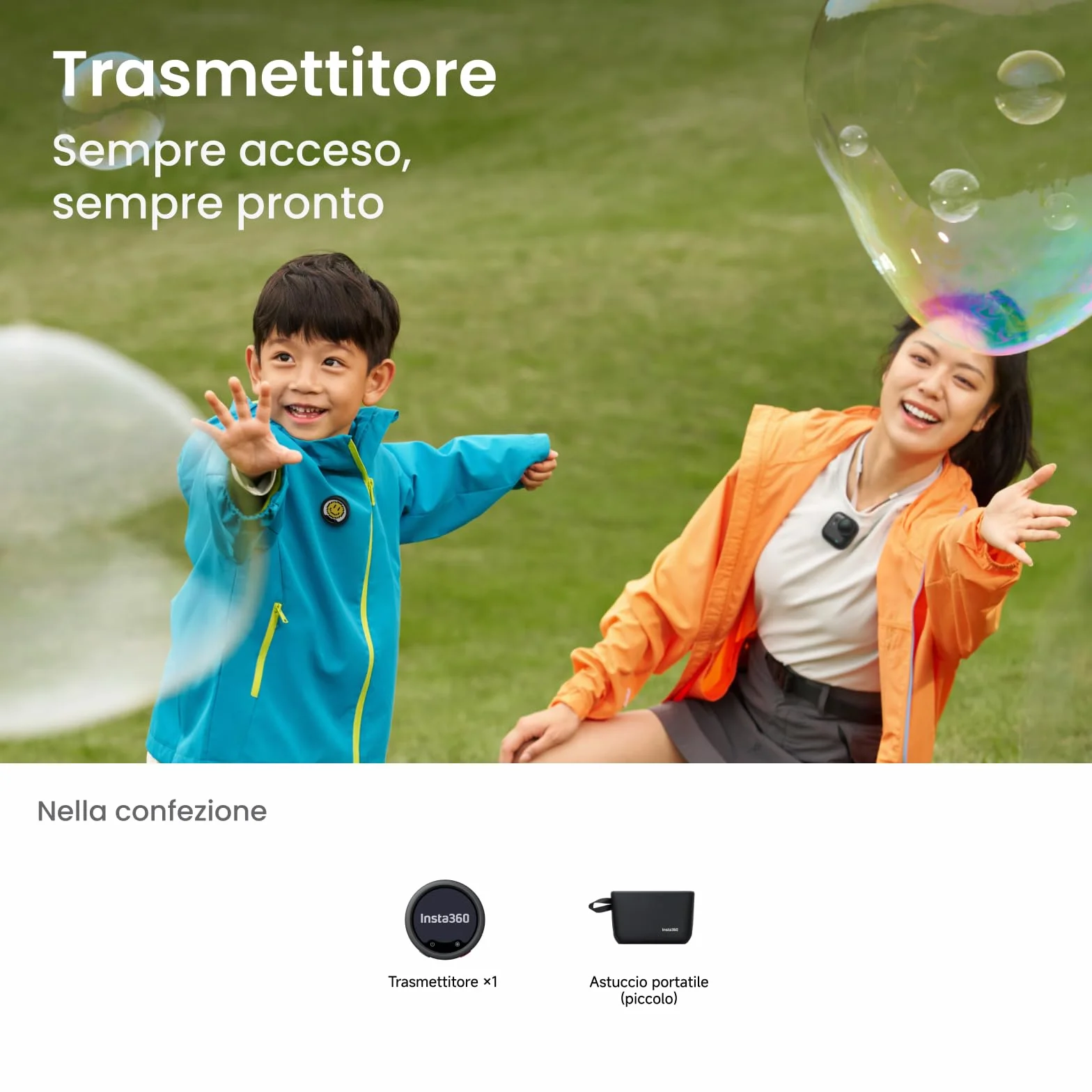 Insta360 Mic Pro Trasmettitore Nero grafite, mini microfono lavalier wireless per iPhone/videocamera/Android, cattura video, Bluetooth, display E-ink personalizzabile, 3 mic